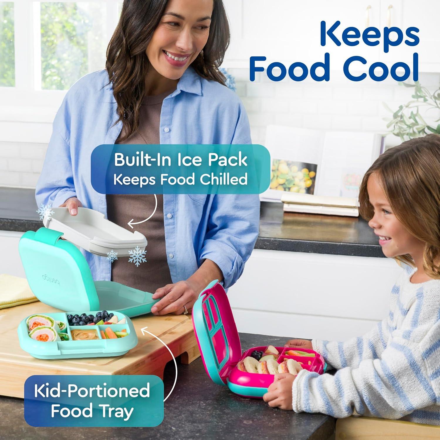 imageBentgo Chill Kids LeakProof Lunch Box 4Compartment Bento Box with BuiltIn Ice Pack 33 Cup Capacity PFAS amp BPAFree Microwave amp Dishwasher Safe Ideal Size for Ages 3 to 7 AquaAqua