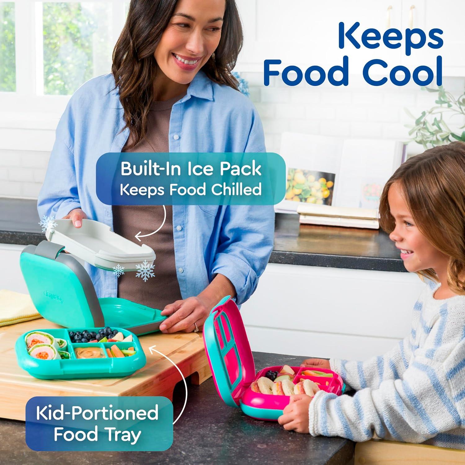 imageBentgo Chill Kids LeakProof Lunch Box 4Compartment Bento Box with BuiltIn Ice Pack 33 Cup Capacity PFAS amp BPAFree Microwave amp Dishwasher Safe Ideal Size for Ages 3 to 7 AquaElectric Aqua