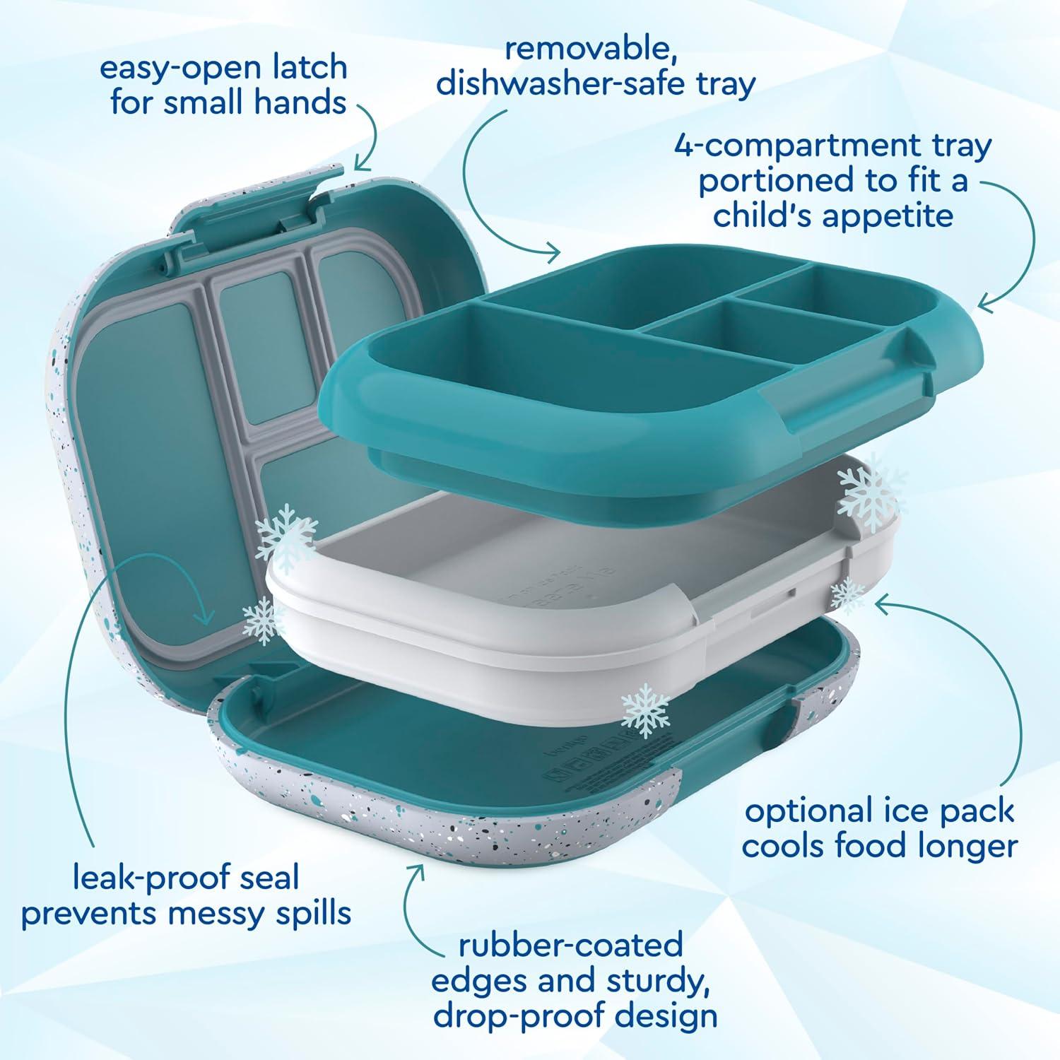 imageBentgo Chill Kids LeakProof Lunch Box 4Compartment Bento Box with BuiltIn Ice Pack 33 Cup Capacity PFAS amp BPAFree Microwave amp Dishwasher Safe Ideal Size for Ages 3 to 7 AquaConfetti Edition Truly Teal
