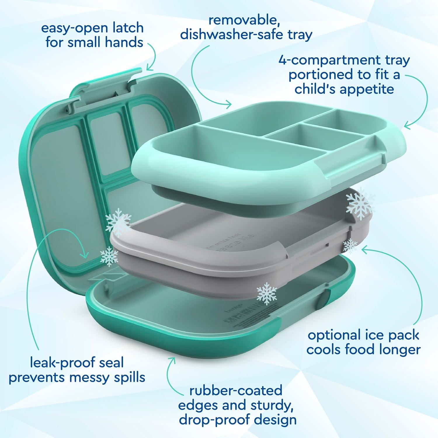 imageBentgo Chill Kids LeakProof Lunch Box 4Compartment Bento Box with BuiltIn Ice Pack 33 Cup Capacity PFAS amp BPAFree Microwave amp Dishwasher Safe Ideal Size for Ages 3 to 7 AquaAqua