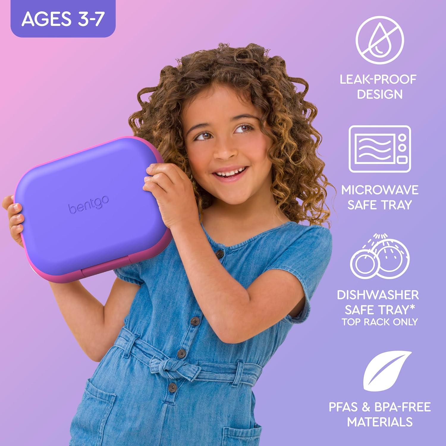 imageBentgo Chill Kids LeakProof Lunch Box 4Compartment Bento Box with BuiltIn Ice Pack 33 Cup Capacity PFAS amp BPAFree Microwave amp Dishwasher Safe Ideal Size for Ages 3 to 7 AquaElectric Violet
