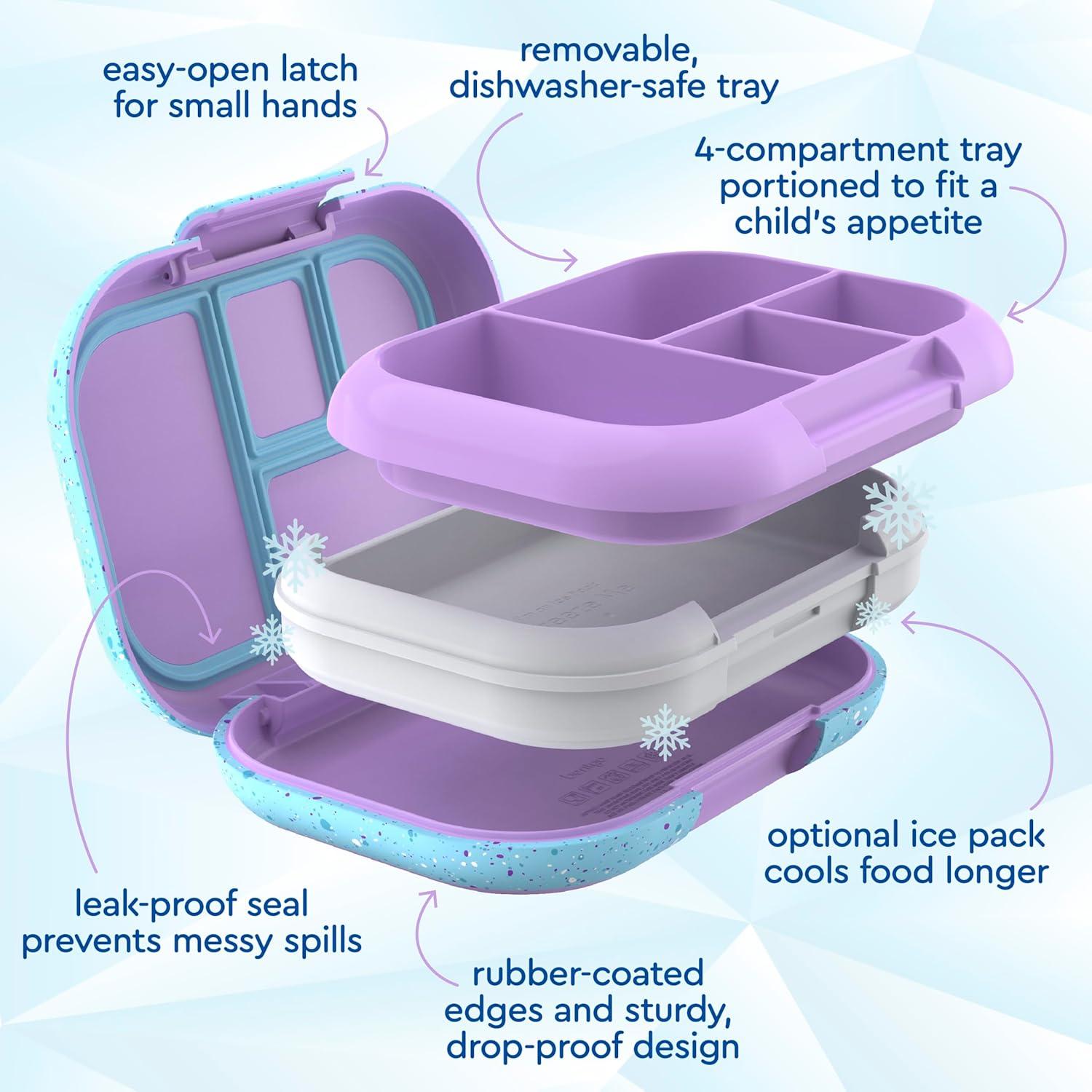 imageBentgo Chill Kids LeakProof Lunch Box 4Compartment Bento Box with BuiltIn Ice Pack 33 Cup Capacity PFAS amp BPAFree Microwave amp Dishwasher Safe Ideal Size for Ages 3 to 7 AquaConfetti Edition Vivid Orchid