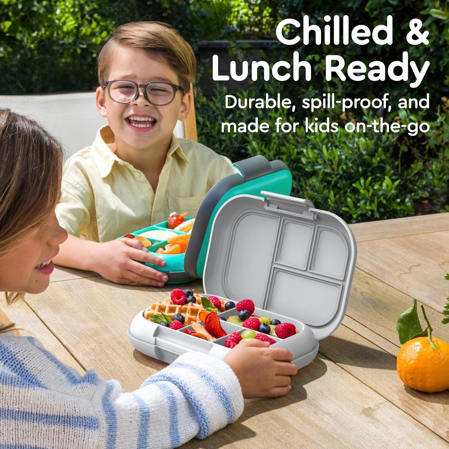 imageBentgo Chill Kids LeakProof Lunch Box 4Compartment Bento Box with BuiltIn Ice Pack 33 Cup Capacity PFAS amp BPAFree Microwave amp Dishwasher Safe Ideal Size for Ages 3 to 7 AquaGray