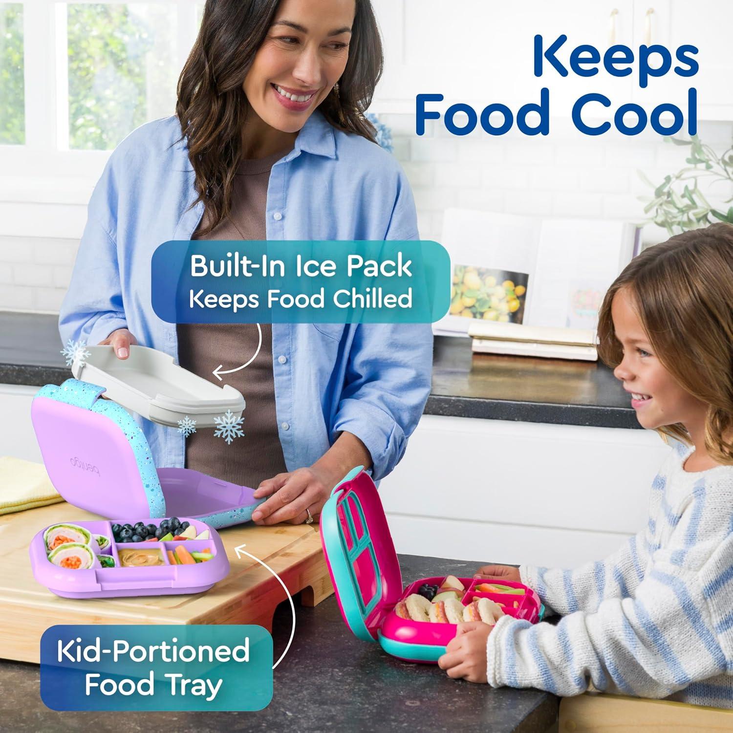 imageBentgo Chill Kids LeakProof Lunch Box 4Compartment Bento Box with BuiltIn Ice Pack 33 Cup Capacity PFAS amp BPAFree Microwave amp Dishwasher Safe Ideal Size for Ages 3 to 7 AquaConfetti Edition Vivid Orchid