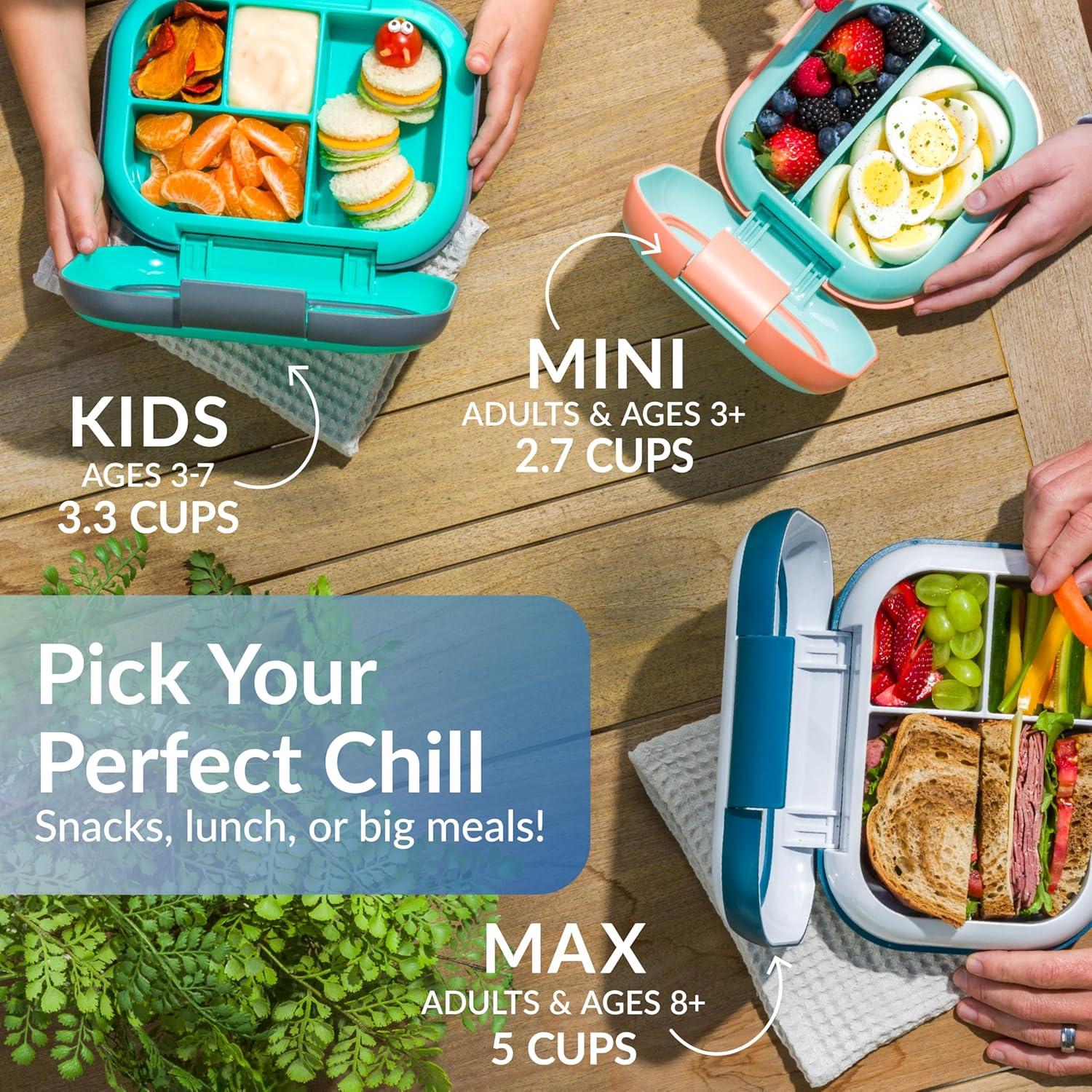 imageBentgo Chill Mini LeakProof Lunch Box BuiltIn Ice Pack Keeps Food Cold 27Cup Capacity for Snacks or a Sandwich 3 or 4 Compartments PFAS amp BPAFree Ideal for Adults amp Kids 3 Lilac MistTide Blues