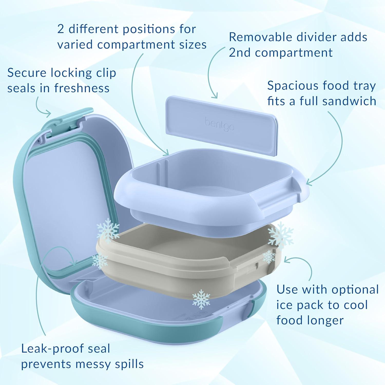 imageBentgo Chill Mini LeakProof Lunch Box BuiltIn Ice Pack Keeps Food Cold 27Cup Capacity for Snacks or a Sandwich 3 or 4 Compartments PFAS amp BPAFree Ideal for Adults amp Kids 3 Lilac MistTide Blues