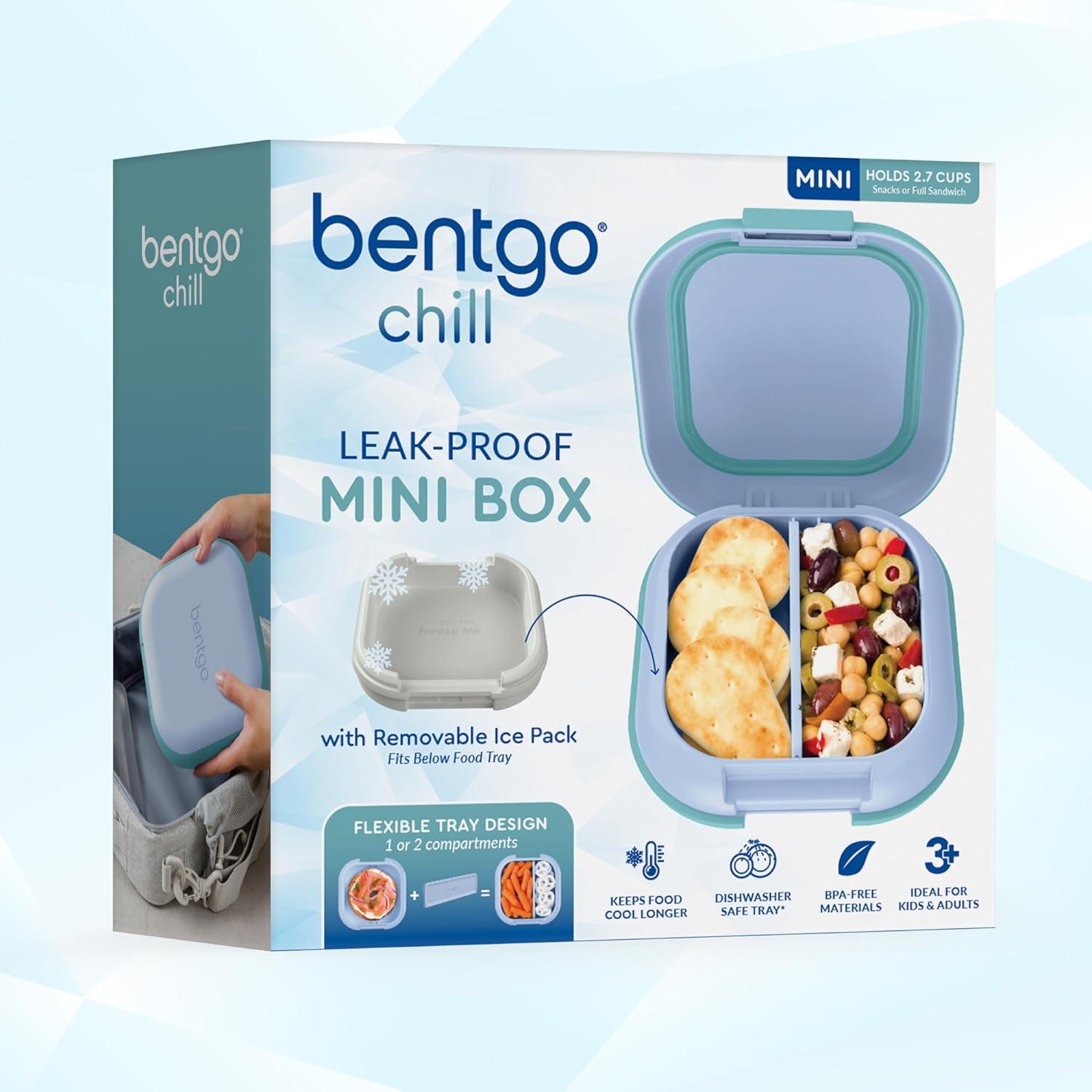 imageBentgo Chill Mini LeakProof Lunch Box BuiltIn Ice Pack Keeps Food Cold 27Cup Capacity for Snacks or a Sandwich 3 or 4 Compartments PFAS amp BPAFree Ideal for Adults amp Kids 3 Tide Blues