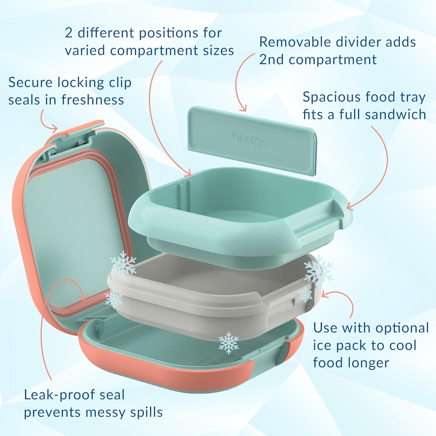 imageBentgo Chill Mini LeakProof Lunch Box BuiltIn Ice Pack Keeps Food Cold 27Cup Capacity for Snacks or a Sandwich 3 or 4 Compartments PFAS amp BPAFree Ideal for Adults amp Kids 3 Lilac MistSeaside Papaya