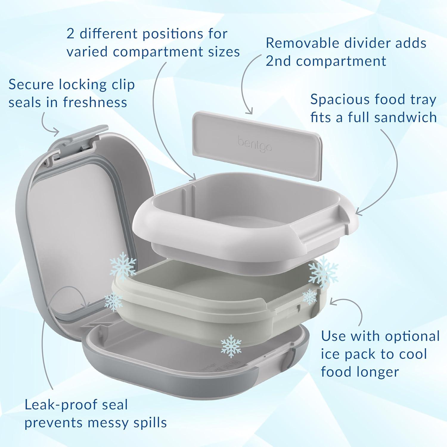imageBentgo Chill Mini LeakProof Lunch Box BuiltIn Ice Pack Keeps Food Cold 27Cup Capacity for Snacks or a Sandwich 3 or 4 Compartments PFAS amp BPAFree Ideal for Adults amp Kids 3 Lilac MistCrisp Grays