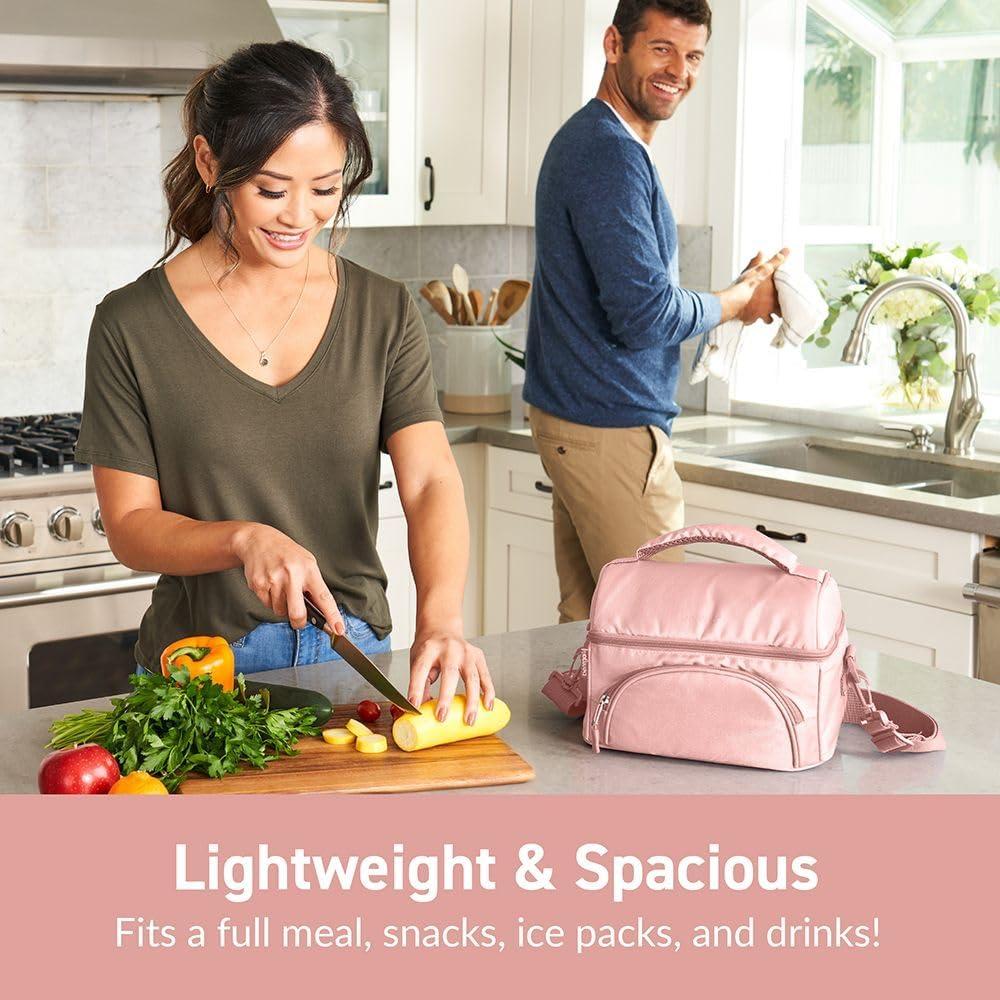 imageBentgo Deluxe Lunch Bag Durable and Insulated Lunch Tote with Zippered Outer Pocket Internal Mesh Pocket Padded amp Adjustable Straps amp 2Way Zippers Fits Most Lunch Boxes Khaki GreenBlush