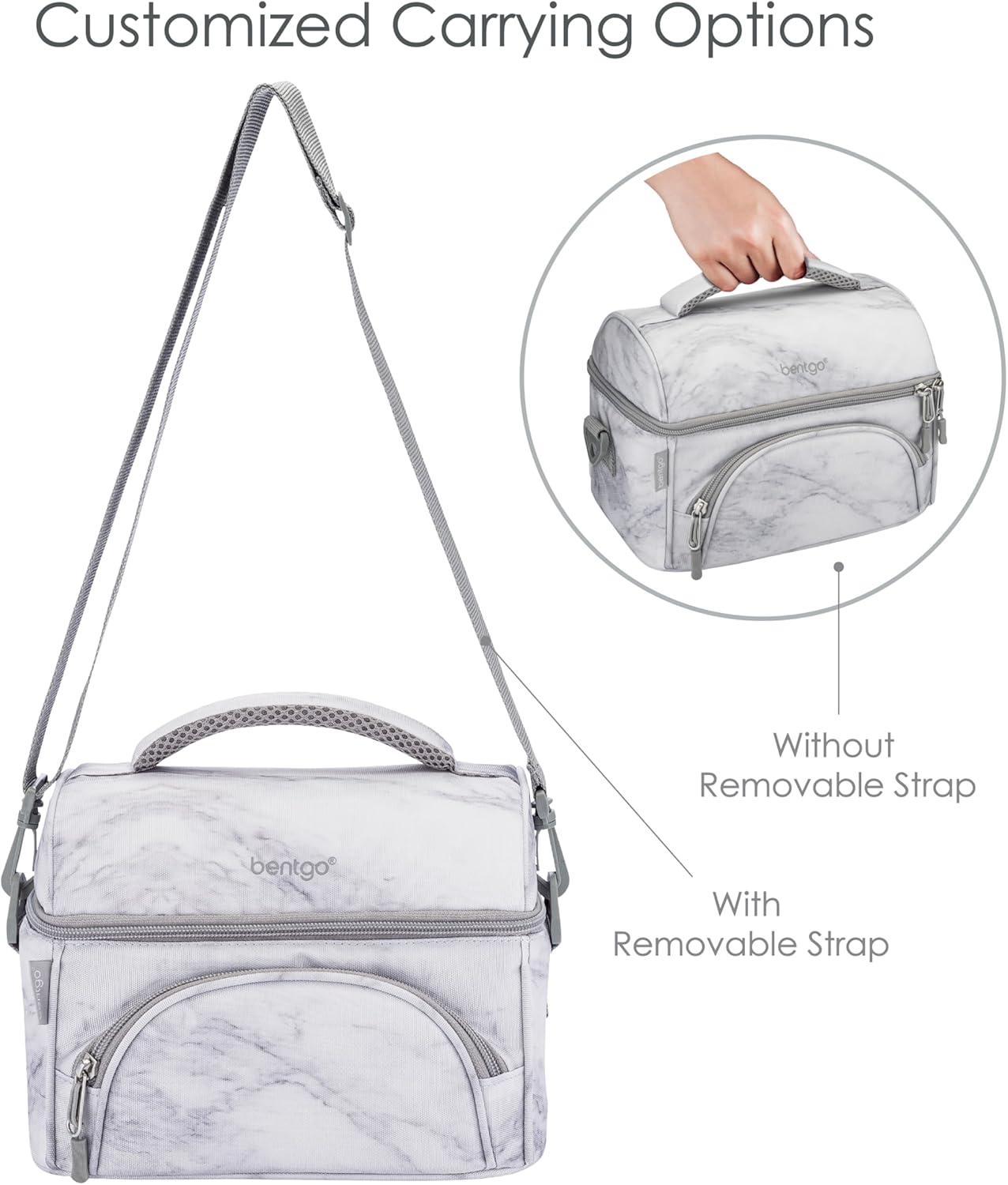 imageBentgo Deluxe Lunch Bag Durable and Insulated Lunch Tote with Zippered Outer Pocket Internal Mesh Pocket Padded amp Adjustable Straps amp 2Way Zippers Fits Most Lunch Boxes Khaki GreenWhite Marble