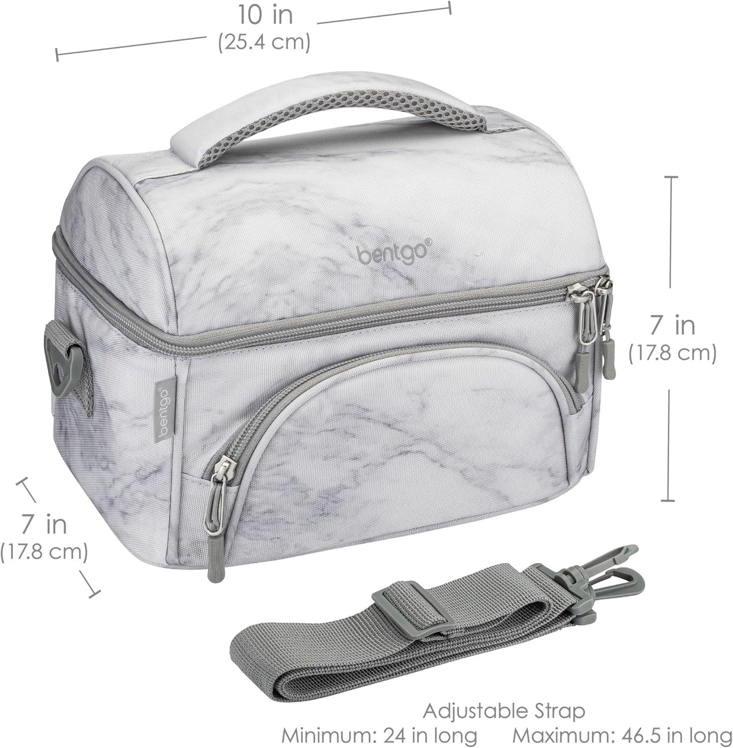 imageBentgo Deluxe Lunch Bag Durable and Insulated Lunch Tote with Zippered Outer Pocket Internal Mesh Pocket Padded amp Adjustable Straps amp 2Way Zippers Fits Most Lunch Boxes Khaki GreenWhite Marble