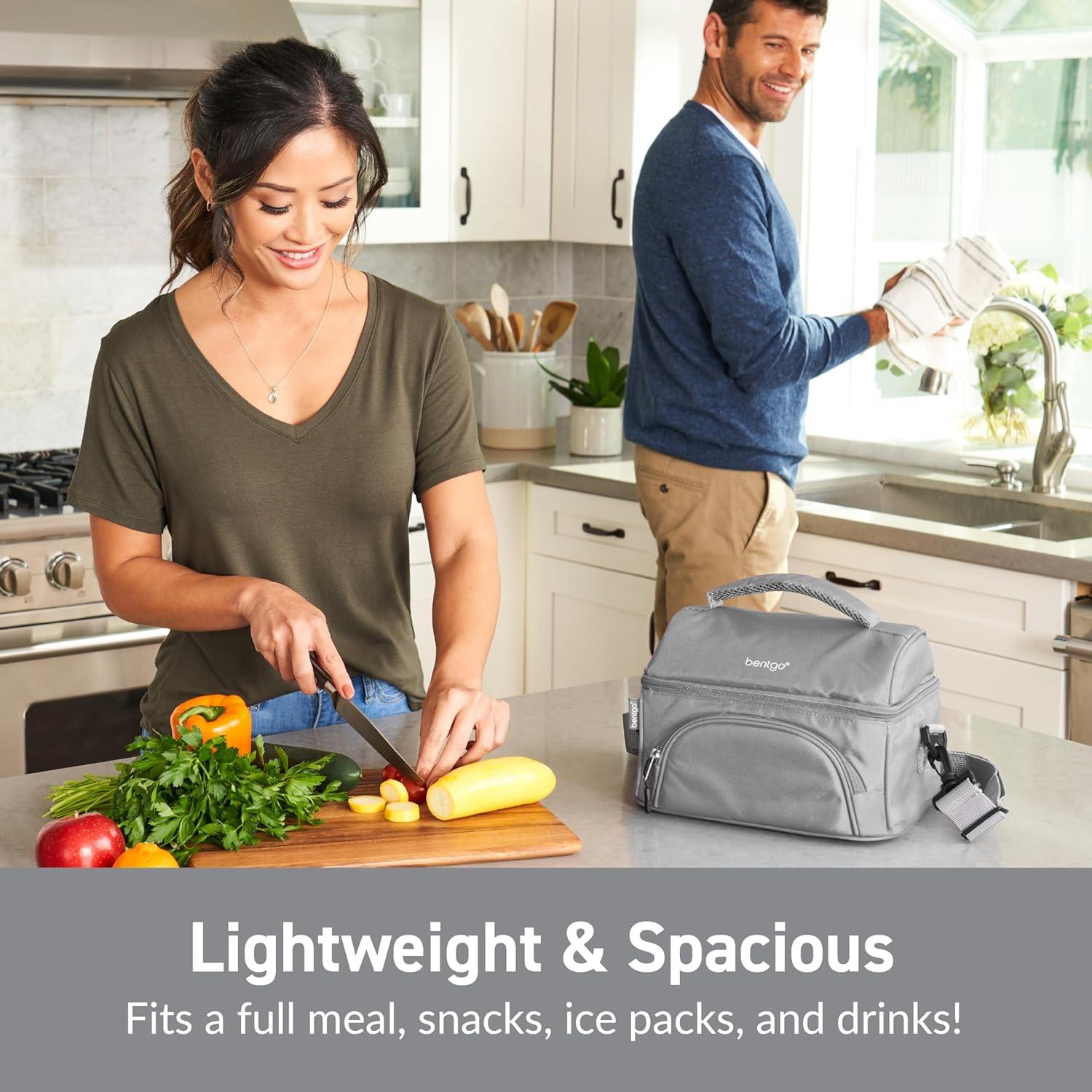 imageBentgo Deluxe Lunch Bag Durable and Insulated Lunch Tote with Zippered Outer Pocket Internal Mesh Pocket Padded amp Adjustable Straps amp 2Way Zippers Fits Most Lunch Boxes Khaki GreenGray