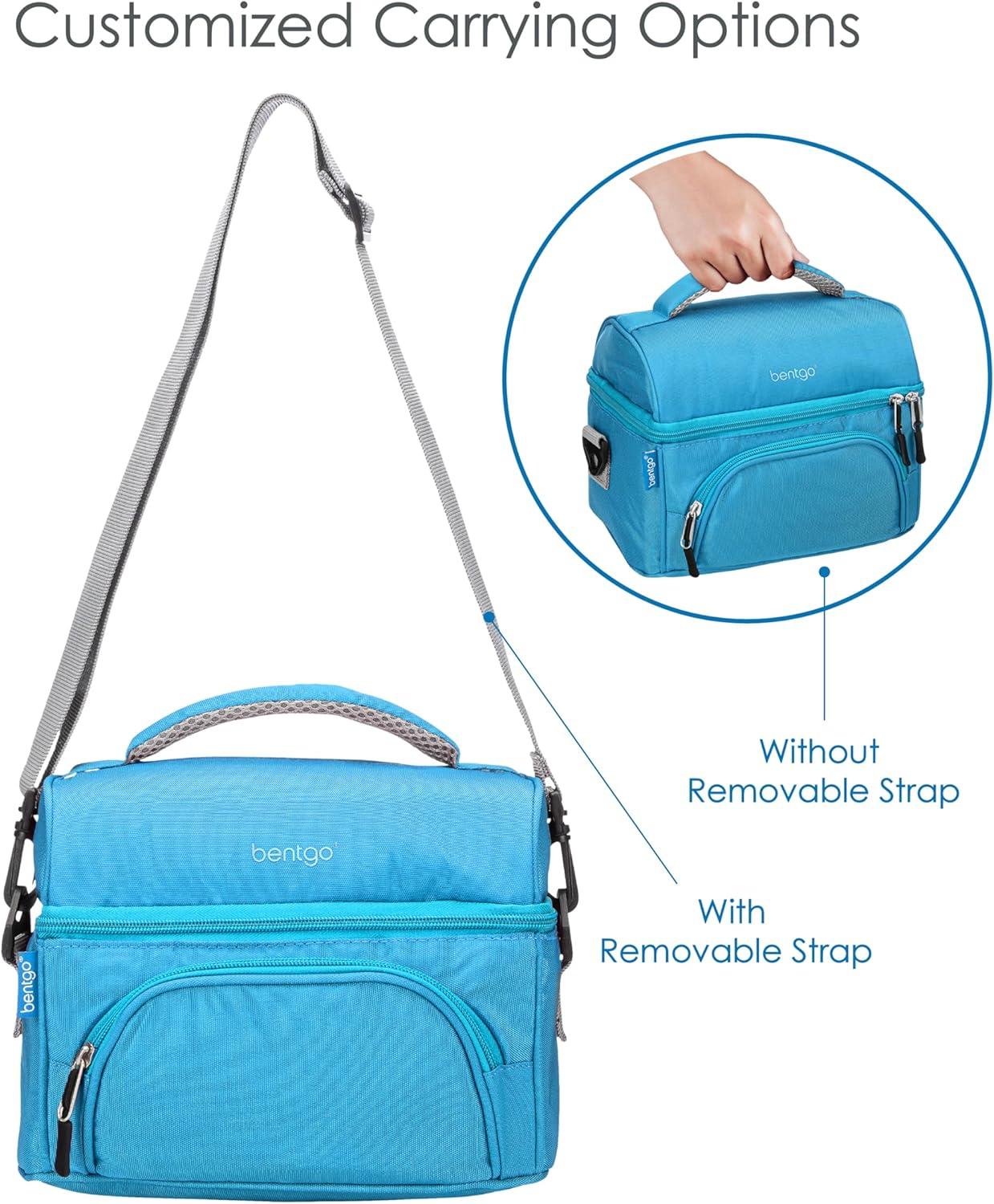 imageBentgo Deluxe Lunch Bag Durable and Insulated Lunch Tote with Zippered Outer Pocket Internal Mesh Pocket Padded amp Adjustable Straps amp 2Way Zippers Fits Most Lunch Boxes Khaki GreenBlue