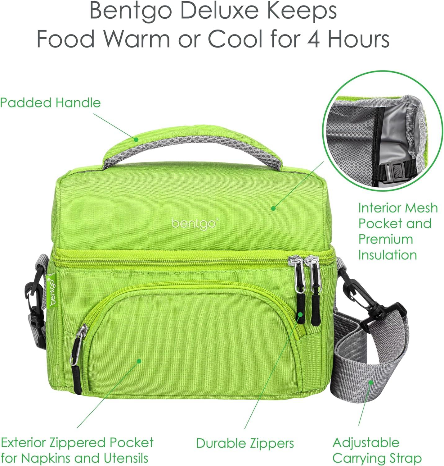imageBentgo Deluxe Lunch Bag Durable and Insulated Lunch Tote with Zippered Outer Pocket Internal Mesh Pocket Padded amp Adjustable Straps amp 2Way Zippers Fits Most Lunch Boxes Khaki GreenGreen