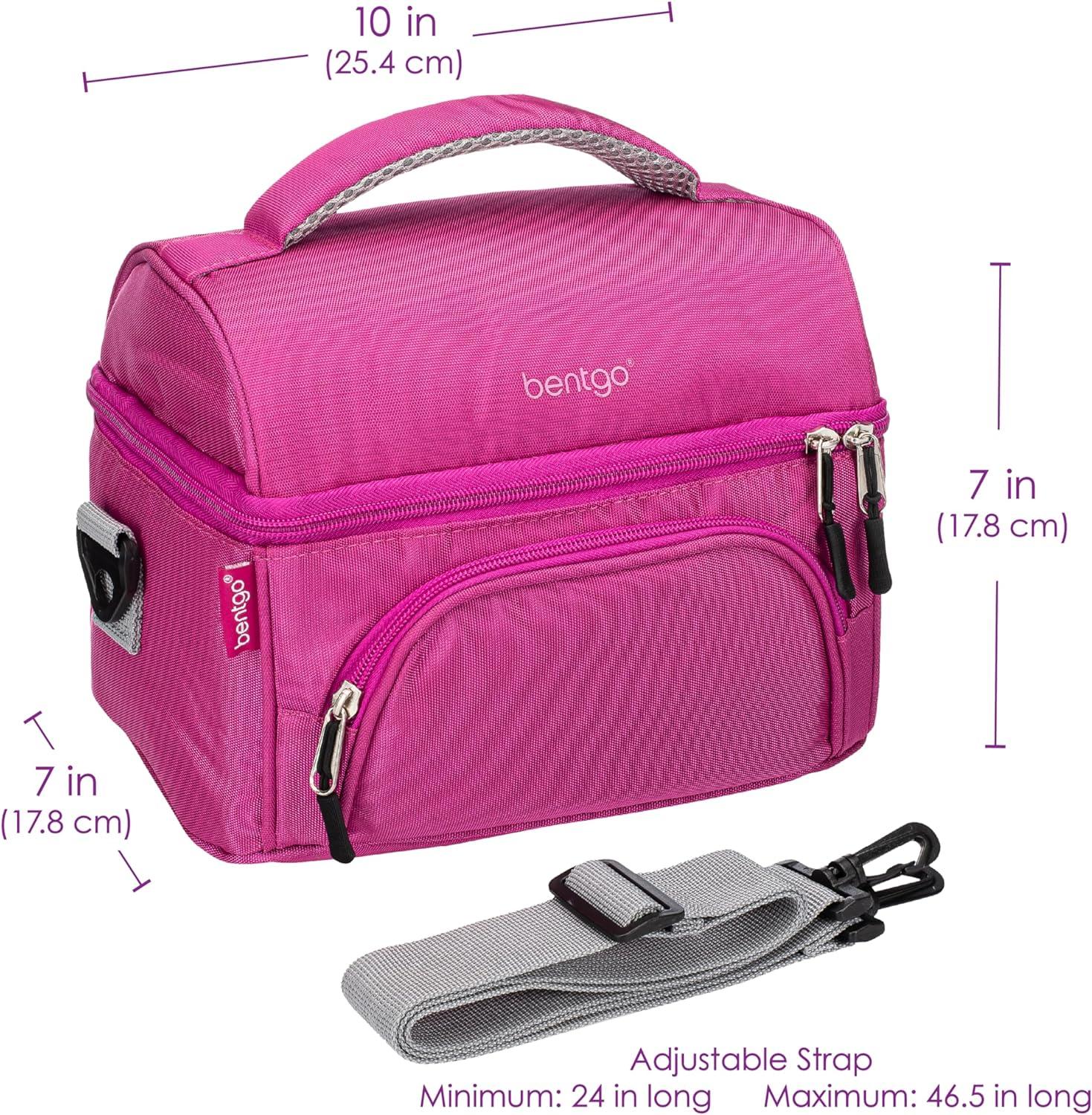 imageBentgo Deluxe Lunch Bag Durable and Insulated Lunch Tote with Zippered Outer Pocket Internal Mesh Pocket Padded amp Adjustable Straps amp 2Way Zippers Fits Most Lunch Boxes Khaki GreenPurple
