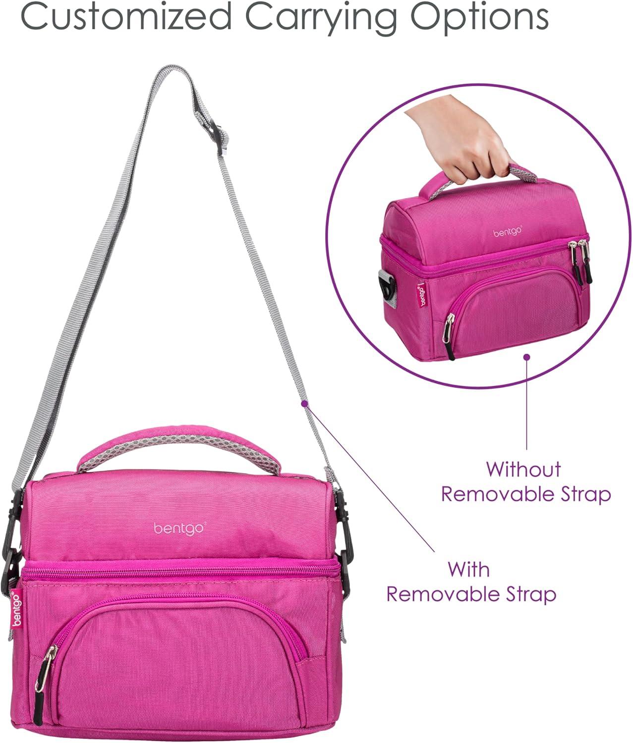 imageBentgo Deluxe Lunch Bag Durable and Insulated Lunch Tote with Zippered Outer Pocket Internal Mesh Pocket Padded amp Adjustable Straps amp 2Way Zippers Fits Most Lunch Boxes Khaki GreenPurple