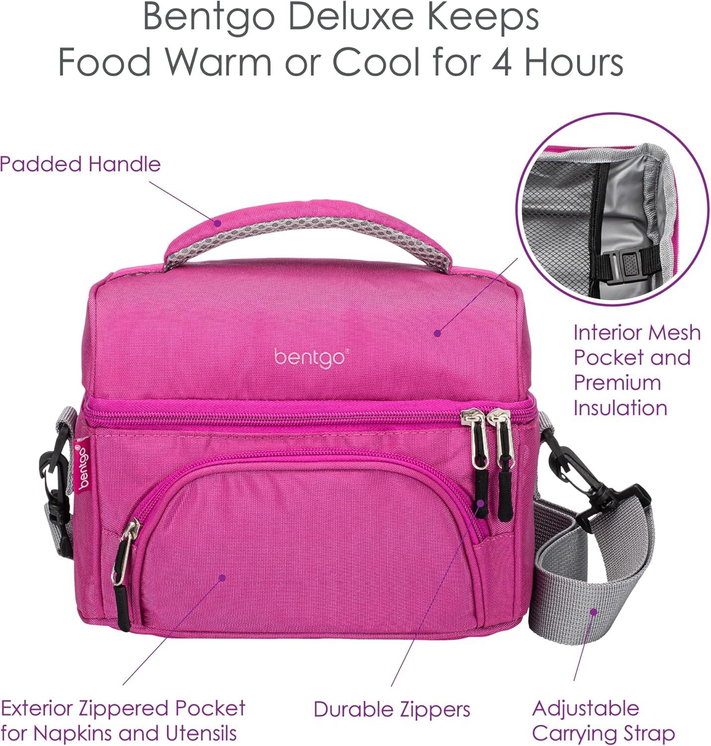 imageBentgo Deluxe Lunch Bag Durable and Insulated Lunch Tote with Zippered Outer Pocket Internal Mesh Pocket Padded amp Adjustable Straps amp 2Way Zippers Fits Most Lunch Boxes Khaki GreenPurple