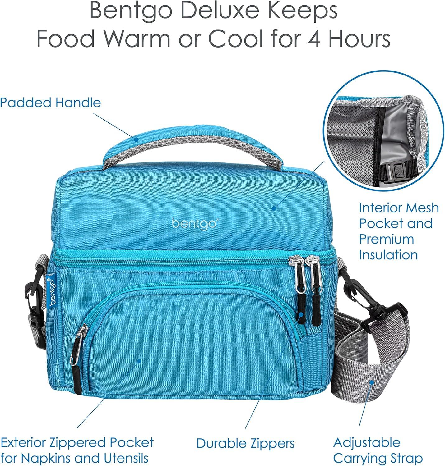 imageBentgo Deluxe Lunch Bag Durable and Insulated Lunch Tote with Zippered Outer Pocket Internal Mesh Pocket Padded amp Adjustable Straps amp 2Way Zippers Fits Most Lunch Boxes Khaki GreenBlue