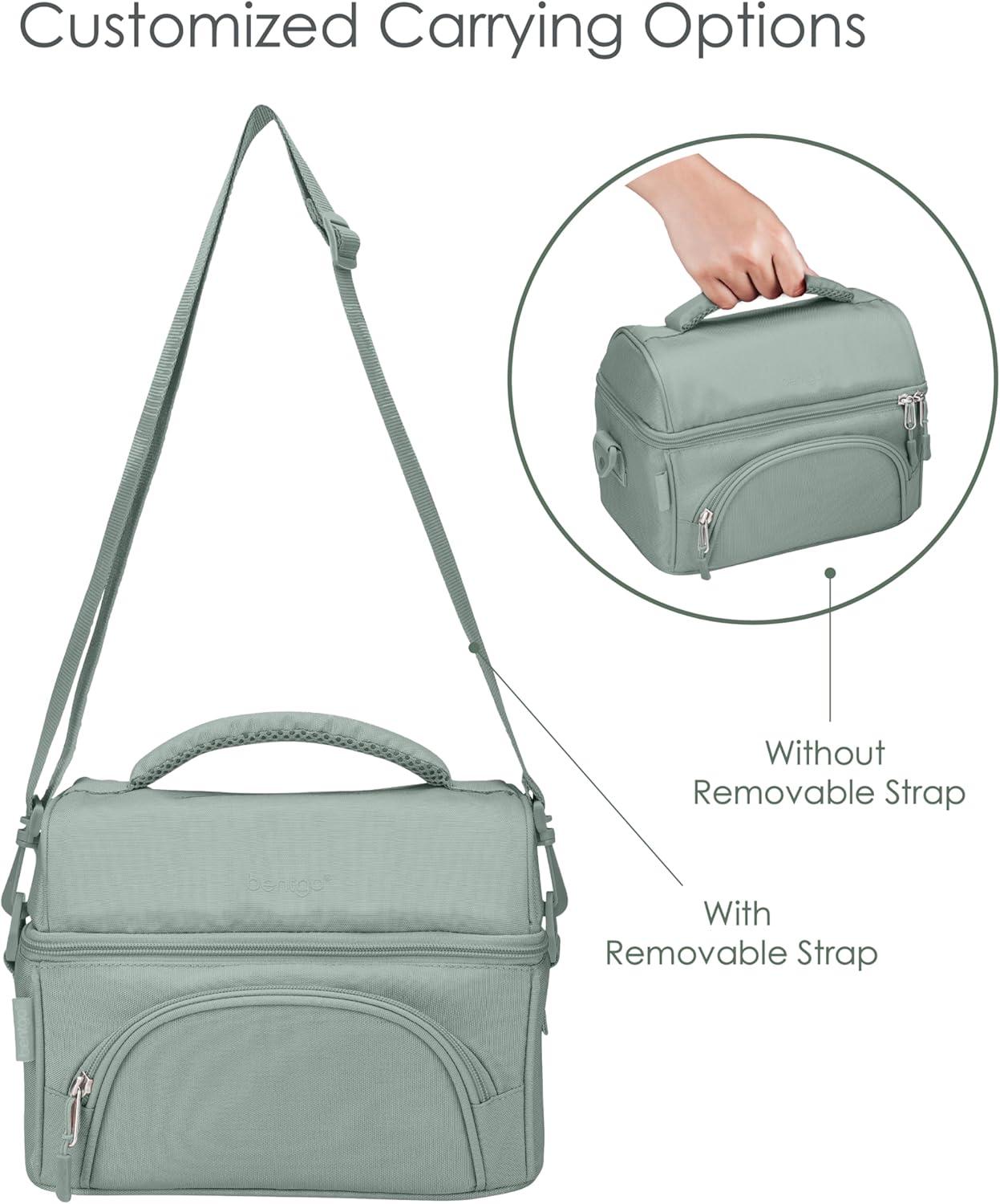 imageBentgo Deluxe Lunch Bag Durable and Insulated Lunch Tote with Zippered Outer Pocket Internal Mesh Pocket Padded amp Adjustable Straps amp 2Way Zippers Fits Most Lunch Boxes Khaki GreenKhaki Green