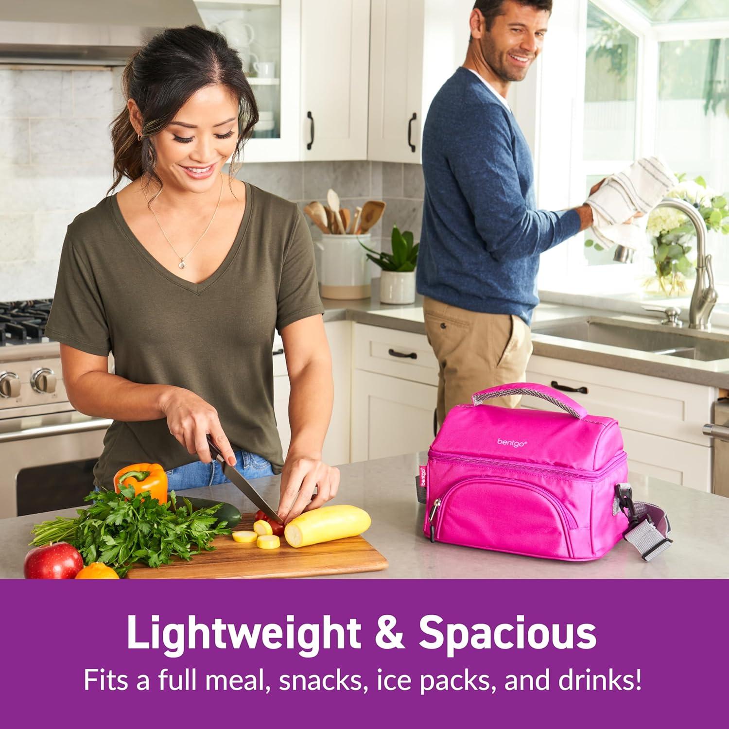 imageBentgo Deluxe Lunch Bag Durable and Insulated Lunch Tote with Zippered Outer Pocket Internal Mesh Pocket Padded amp Adjustable Straps amp 2Way Zippers Fits Most Lunch Boxes Khaki GreenPurple