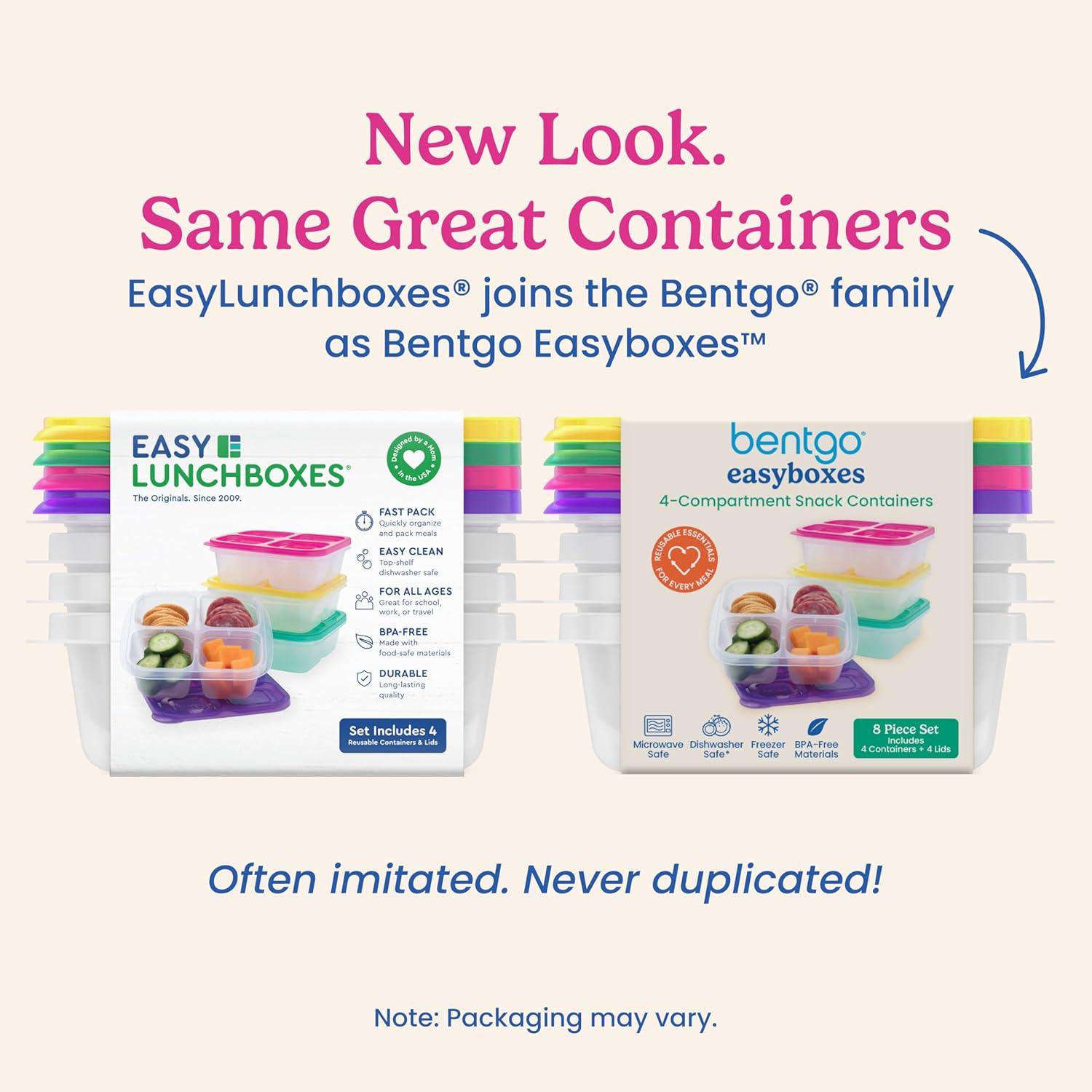 imageBentgo Easyboxes 4Compartment Snack Containers 8Piece Set with 4 Trays amp 4 CustomFit Lids to Seal in Freshness Reusable Food Storage amp Meal Prep Bento BPAFree Containers ClassicBrights