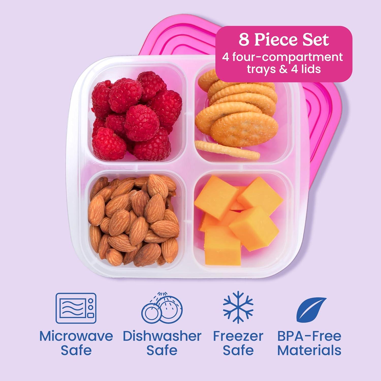 imageBentgo Easyboxes 4Compartment Snack Containers 8Piece Set with 4 Trays amp 4 CustomFit Lids to Seal in Freshness Reusable Food Storage amp Meal Prep Bento BPAFree Containers ClassicBrights
