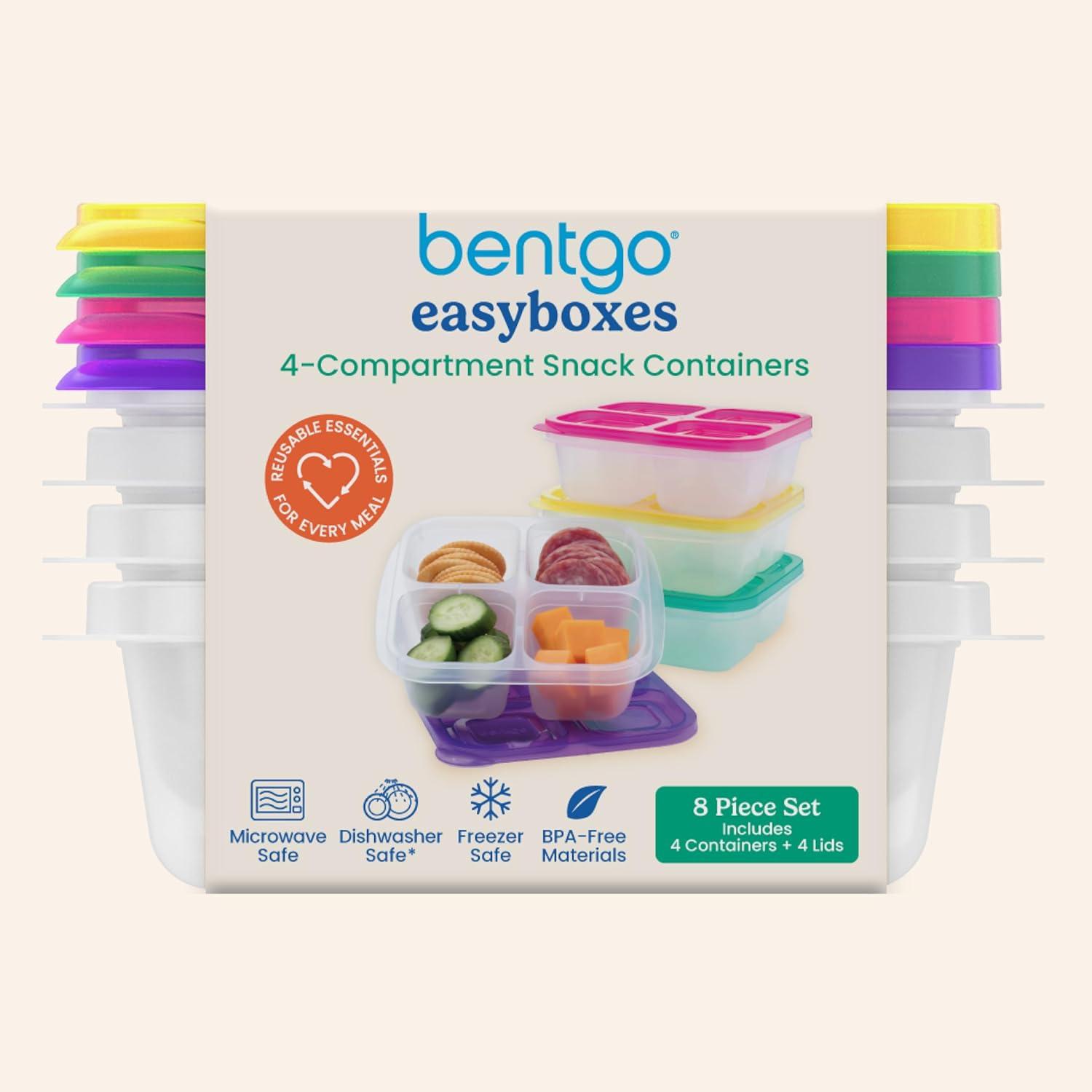 imageBentgo Easyboxes 4Compartment Snack Containers 8Piece Set with 4 Trays amp 4 CustomFit Lids to Seal in Freshness Reusable Food Storage amp Meal Prep Bento BPAFree Containers ClassicBrights