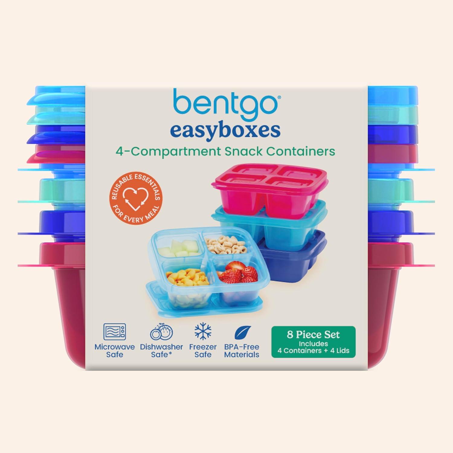 imageBentgo Easyboxes 4Compartment Snack Containers 8Piece Set with 4 Trays amp 4 CustomFit Lids to Seal in Freshness Reusable Food Storage amp Meal Prep Bento BPAFree Containers ClassicJewel Brights
