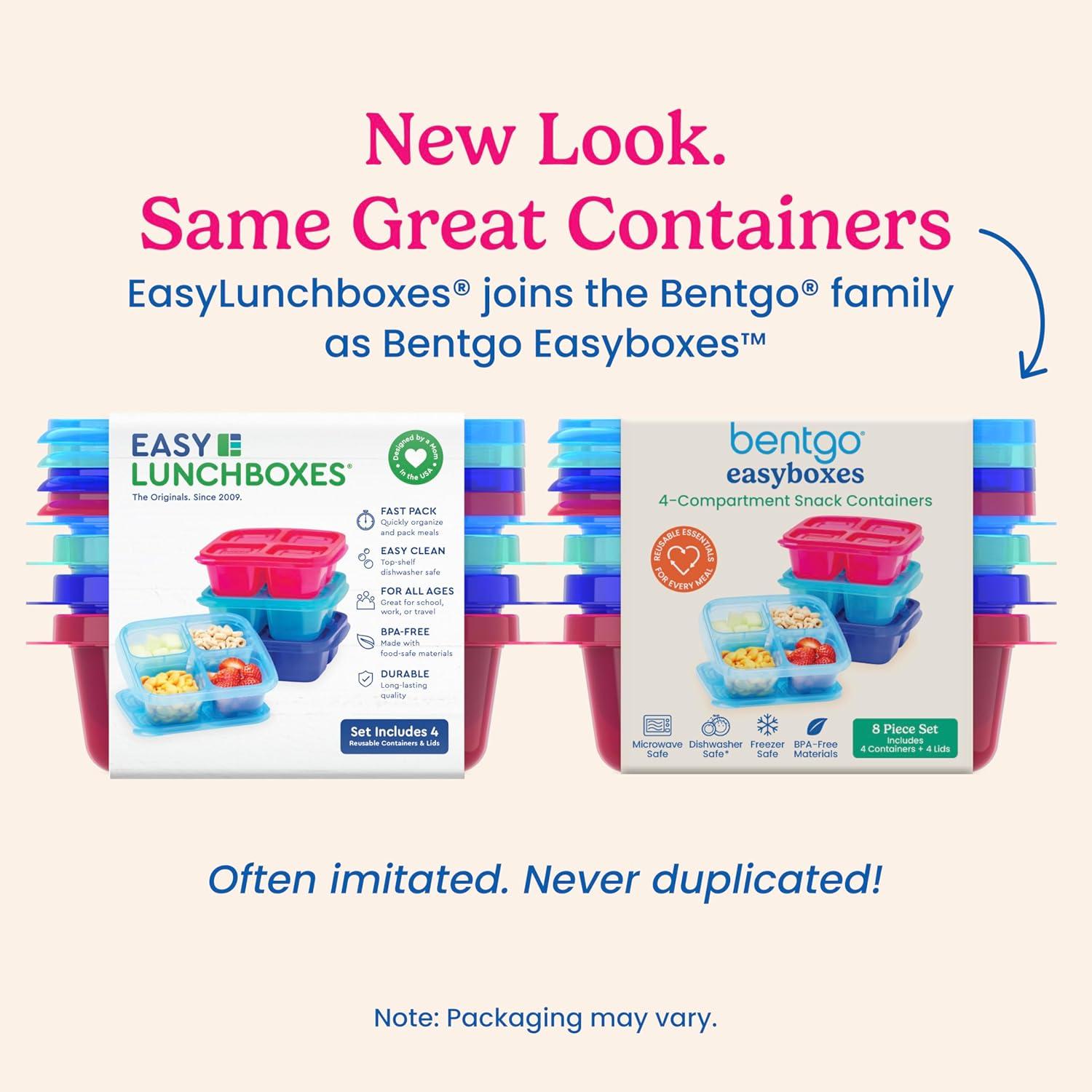 imageBentgo Easyboxes 4Compartment Snack Containers 8Piece Set with 4 Trays amp 4 CustomFit Lids to Seal in Freshness Reusable Food Storage amp Meal Prep Bento BPAFree Containers ClassicJewel Brights