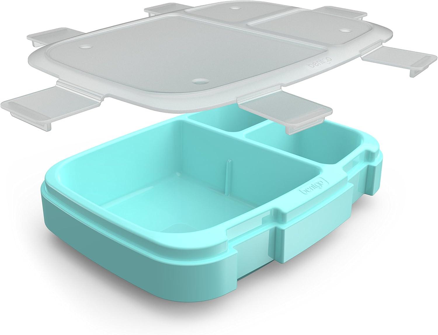 imageBentgo Fresh Tray Green with Transparent Cover Reusable BPAFree 4Compartment Meal Prep Container with BuiltIn Portion Control for Healthy AtHome Meals and OntheGo LunchesAqua