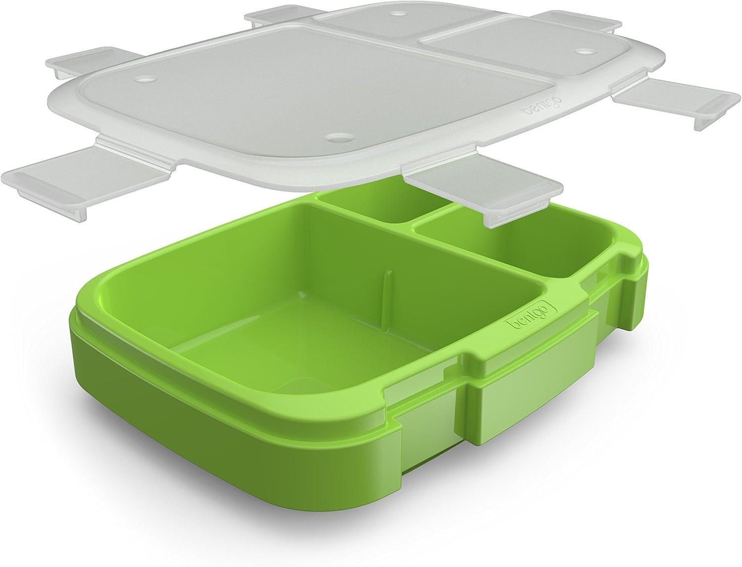 imageBentgo Fresh Tray Green with Transparent Cover Reusable BPAFree 4Compartment Meal Prep Container with BuiltIn Portion Control for Healthy AtHome Meals and OntheGo LunchesGreen