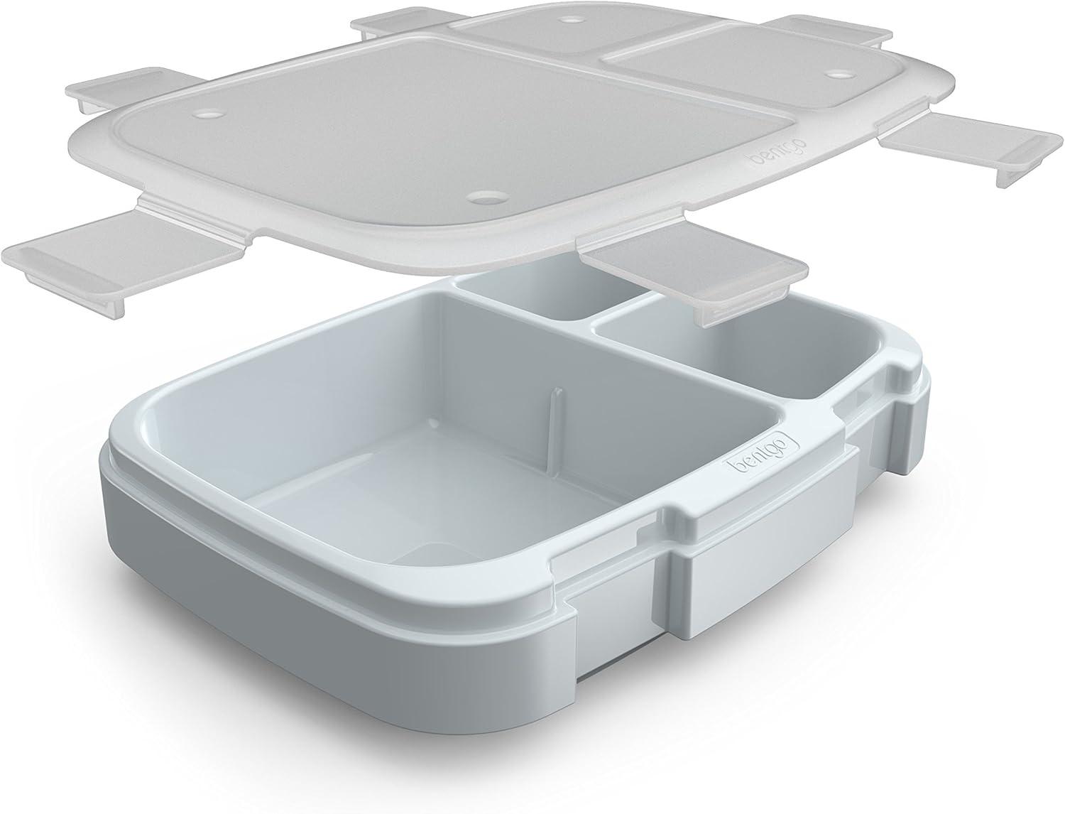 imageBentgo Fresh Tray Green with Transparent Cover Reusable BPAFree 4Compartment Meal Prep Container with BuiltIn Portion Control for Healthy AtHome Meals and OntheGo LunchesGray