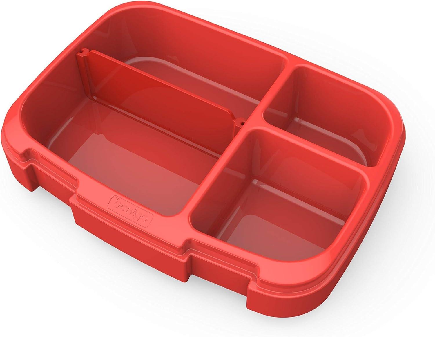 imageBentgo Fresh Tray Green with Transparent Cover Reusable BPAFree 4Compartment Meal Prep Container with BuiltIn Portion Control for Healthy AtHome Meals and OntheGo LunchesRed