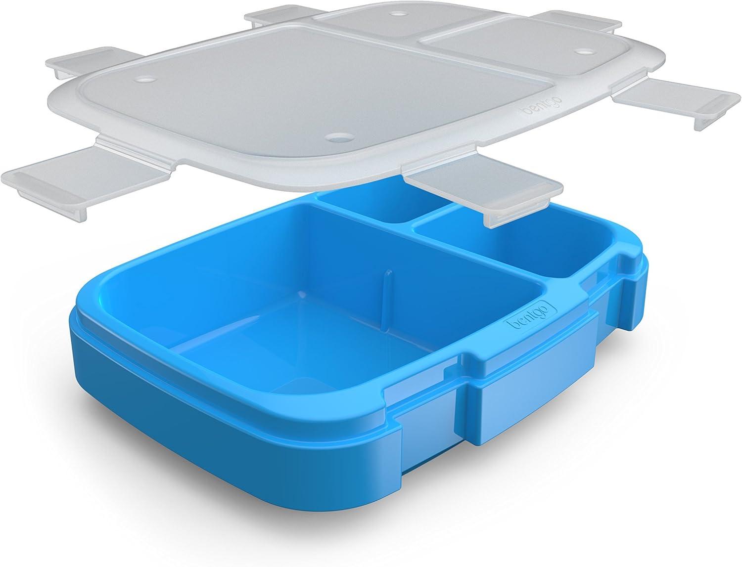 imageBentgo Fresh Tray Green with Transparent Cover Reusable BPAFree 4Compartment Meal Prep Container with BuiltIn Portion Control for Healthy AtHome Meals and OntheGo LunchesBlue