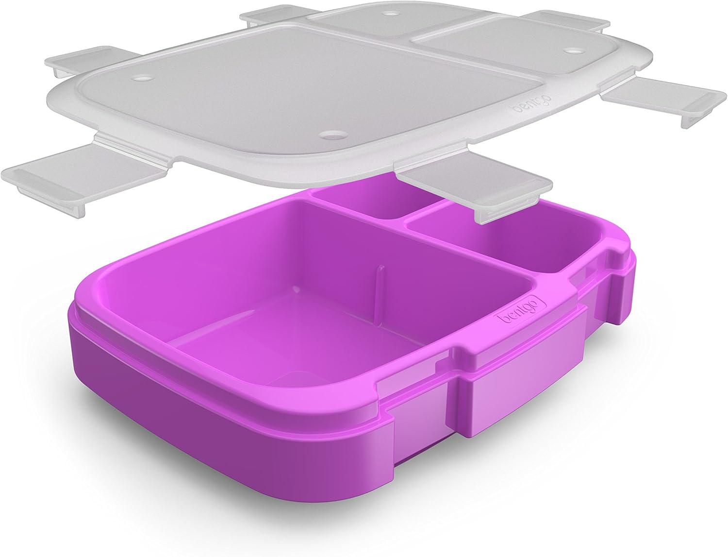 imageBentgo Fresh Tray Green with Transparent Cover Reusable BPAFree 4Compartment Meal Prep Container with BuiltIn Portion Control for Healthy AtHome Meals and OntheGo LunchesPurple