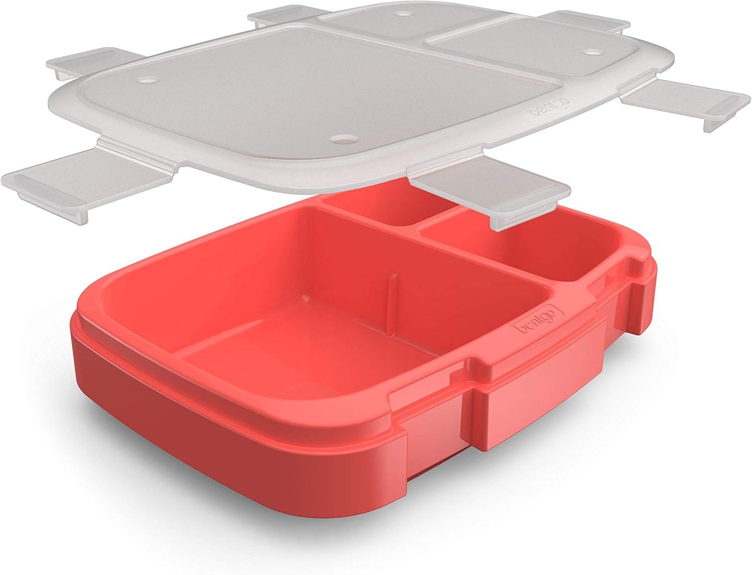 imageBentgo Fresh Tray Green with Transparent Cover Reusable BPAFree 4Compartment Meal Prep Container with BuiltIn Portion Control for Healthy AtHome Meals and OntheGo LunchesRed
