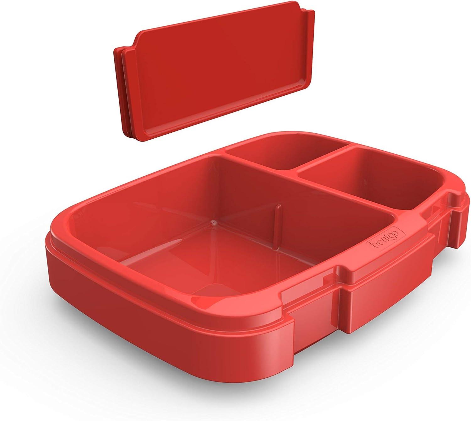 imageBentgo Fresh Tray Green with Transparent Cover Reusable BPAFree 4Compartment Meal Prep Container with BuiltIn Portion Control for Healthy AtHome Meals and OntheGo LunchesRed