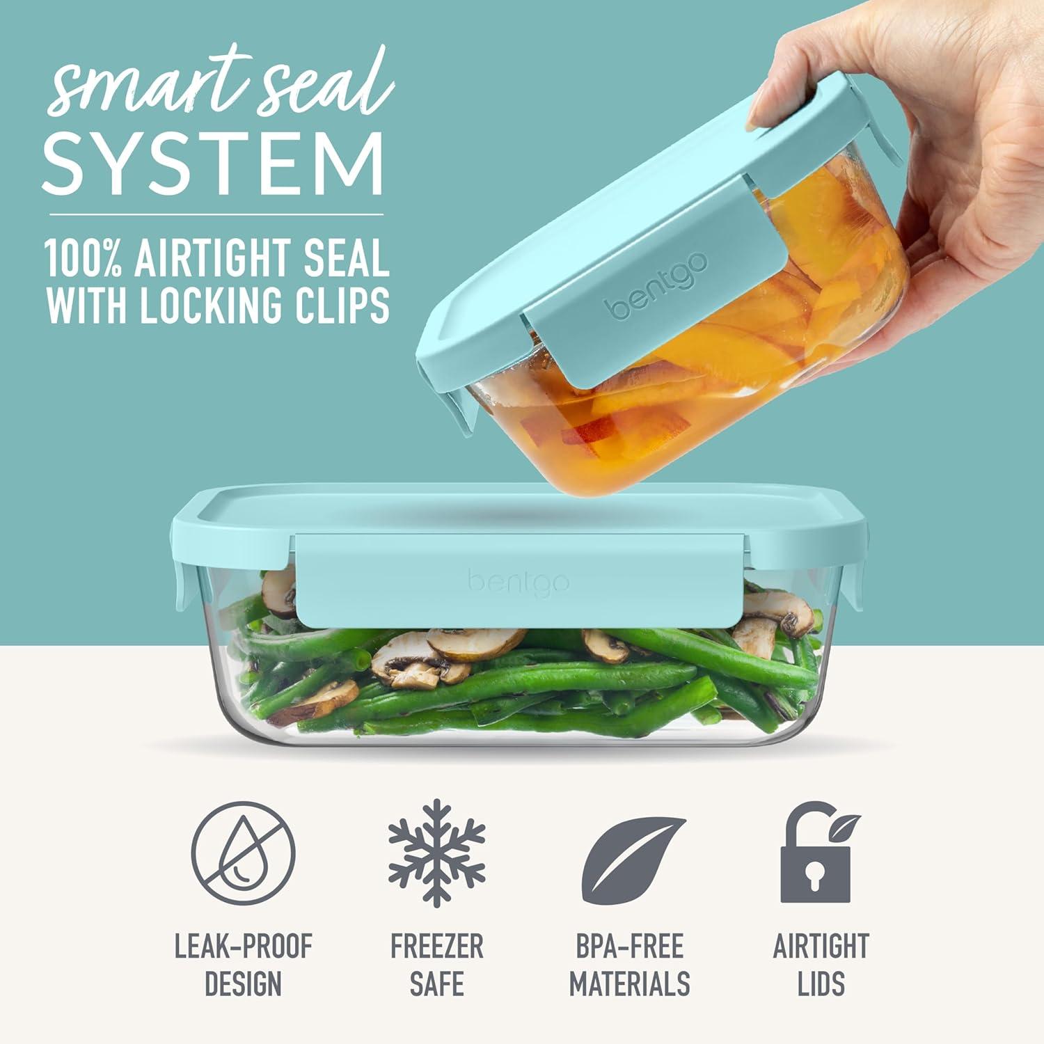 imageBentgo Glass LeakProof Food Storage Set 14Piece Glass Containers with BPAFree Airtight Lids Reusable amp Durable for Leftovers amp Meal Prep Microwave Freezer Oven amp Dishwasher Safe Soft Aqua4Piece Set Soft Aqua