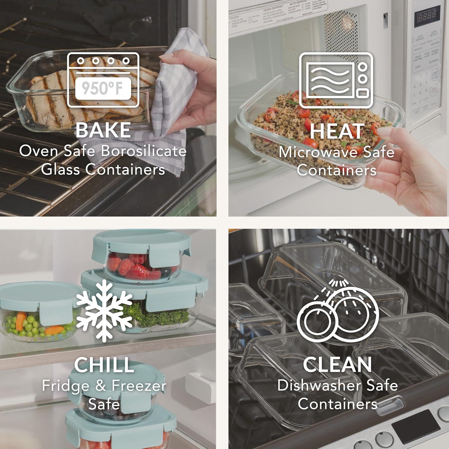 imageBentgo Glass LeakProof Food Storage Set 14Piece Glass Containers with BPAFree Airtight Lids Reusable amp Durable for Leftovers amp Meal Prep Microwave Freezer Oven amp Dishwasher Safe Soft Aqua14Piece Set Soft Aqua