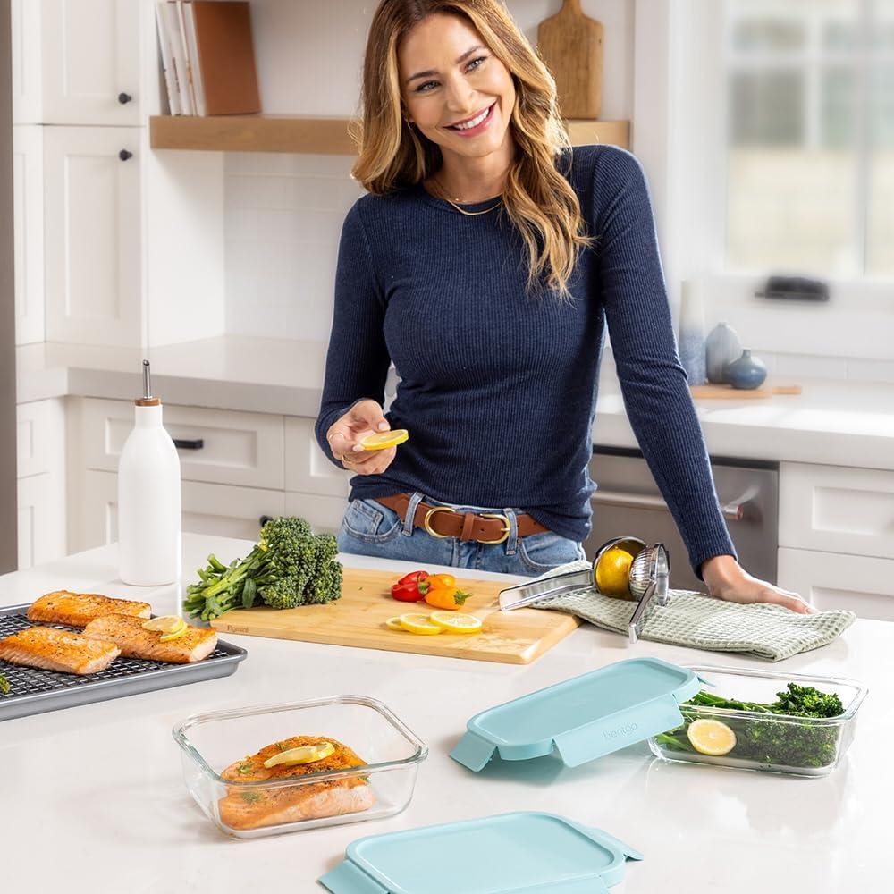 imageBentgo Glass LeakProof Food Storage Set 14Piece Glass Containers with BPAFree Airtight Lids Reusable amp Durable for Leftovers amp Meal Prep Microwave Freezer Oven amp Dishwasher Safe Soft Aqua4Piece Set Soft Aqua