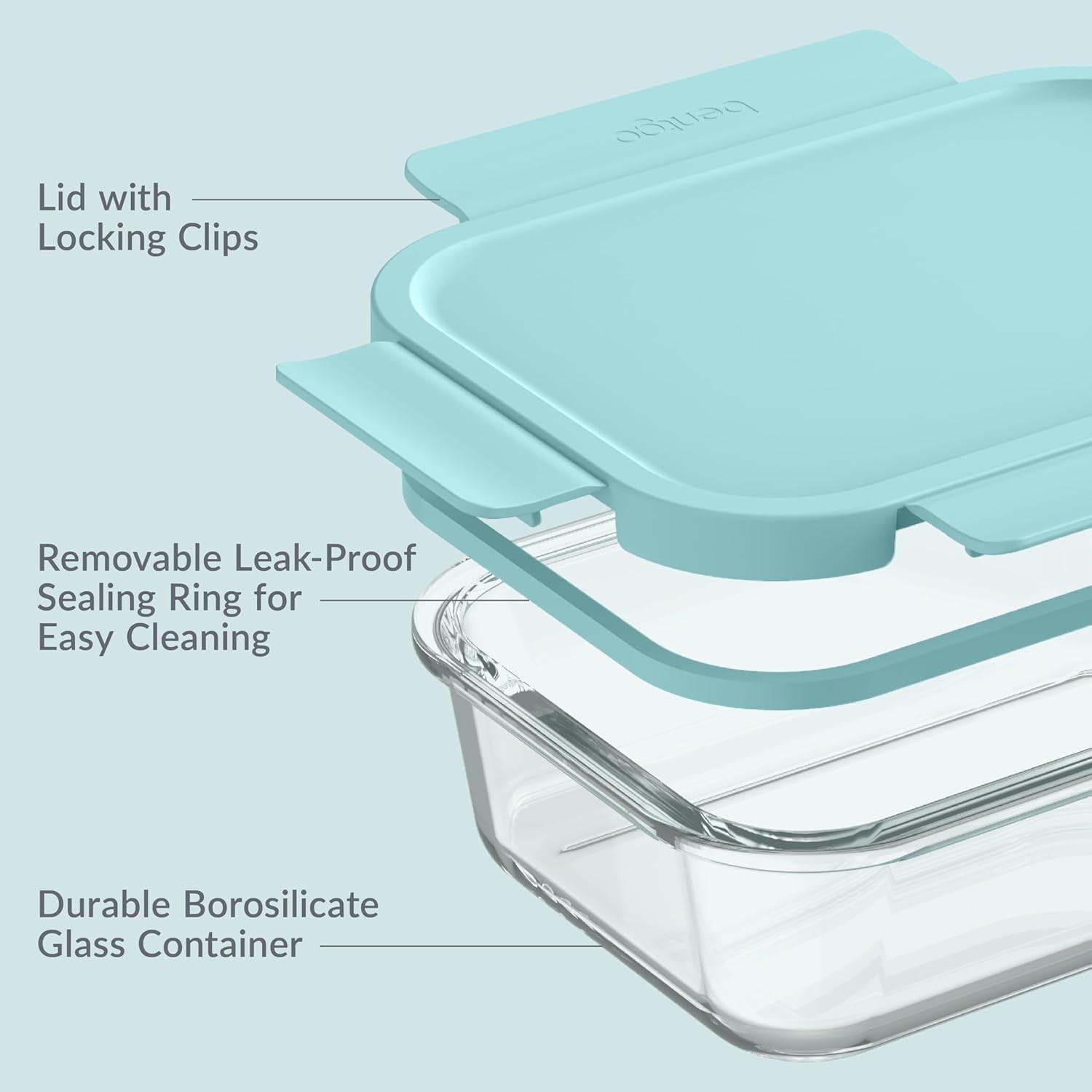 imageBentgo Glass LeakProof Food Storage Set 14Piece Glass Containers with BPAFree Airtight Lids Reusable amp Durable for Leftovers amp Meal Prep Microwave Freezer Oven amp Dishwasher Safe Soft Aqua4Piece Set Soft Aqua