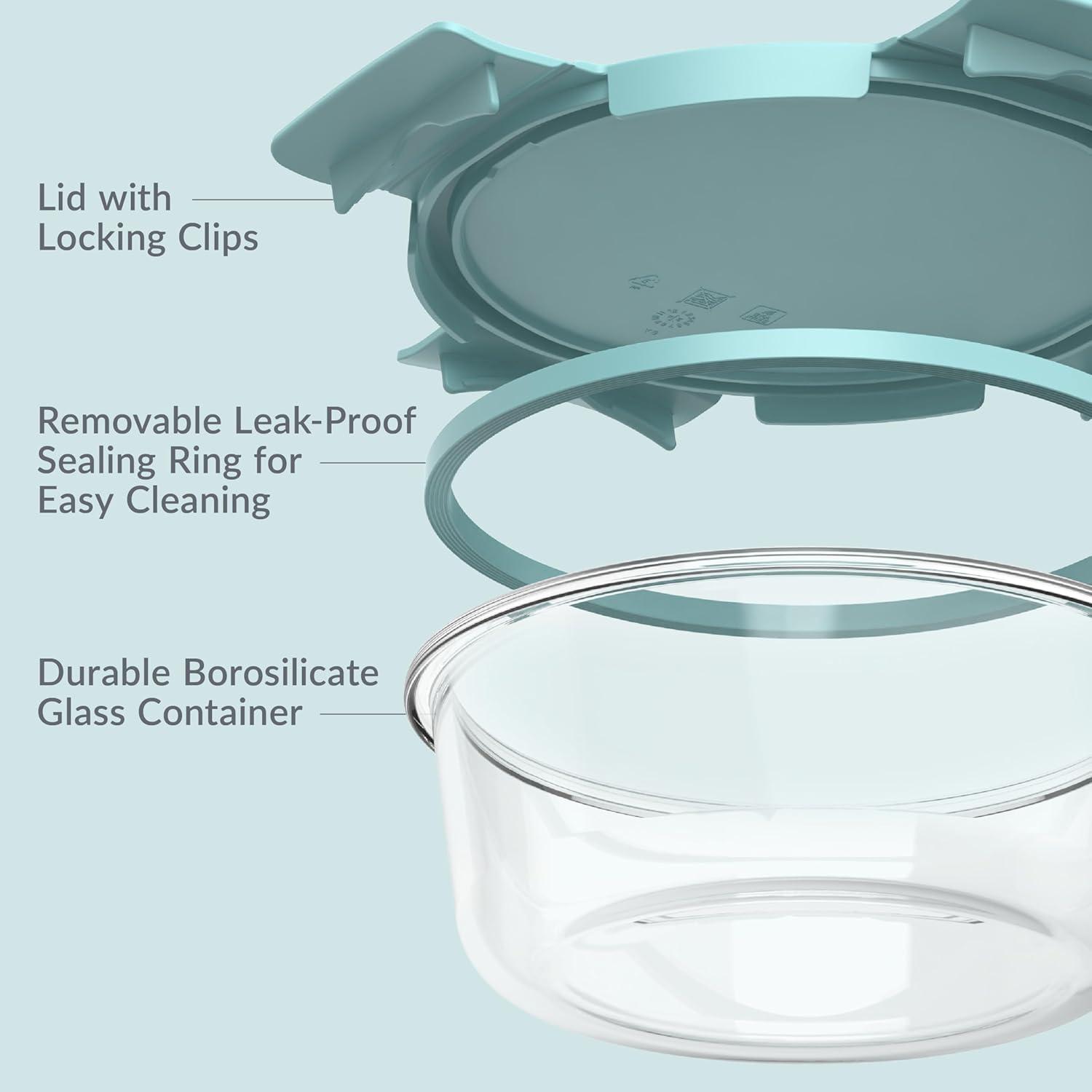 imageBentgo Glass LeakProof Food Storage Set 14Piece Glass Containers with BPAFree Airtight Lids Reusable amp Durable for Leftovers amp Meal Prep Microwave Freezer Oven amp Dishwasher Safe Soft Aqua14Piece Set Soft Aqua