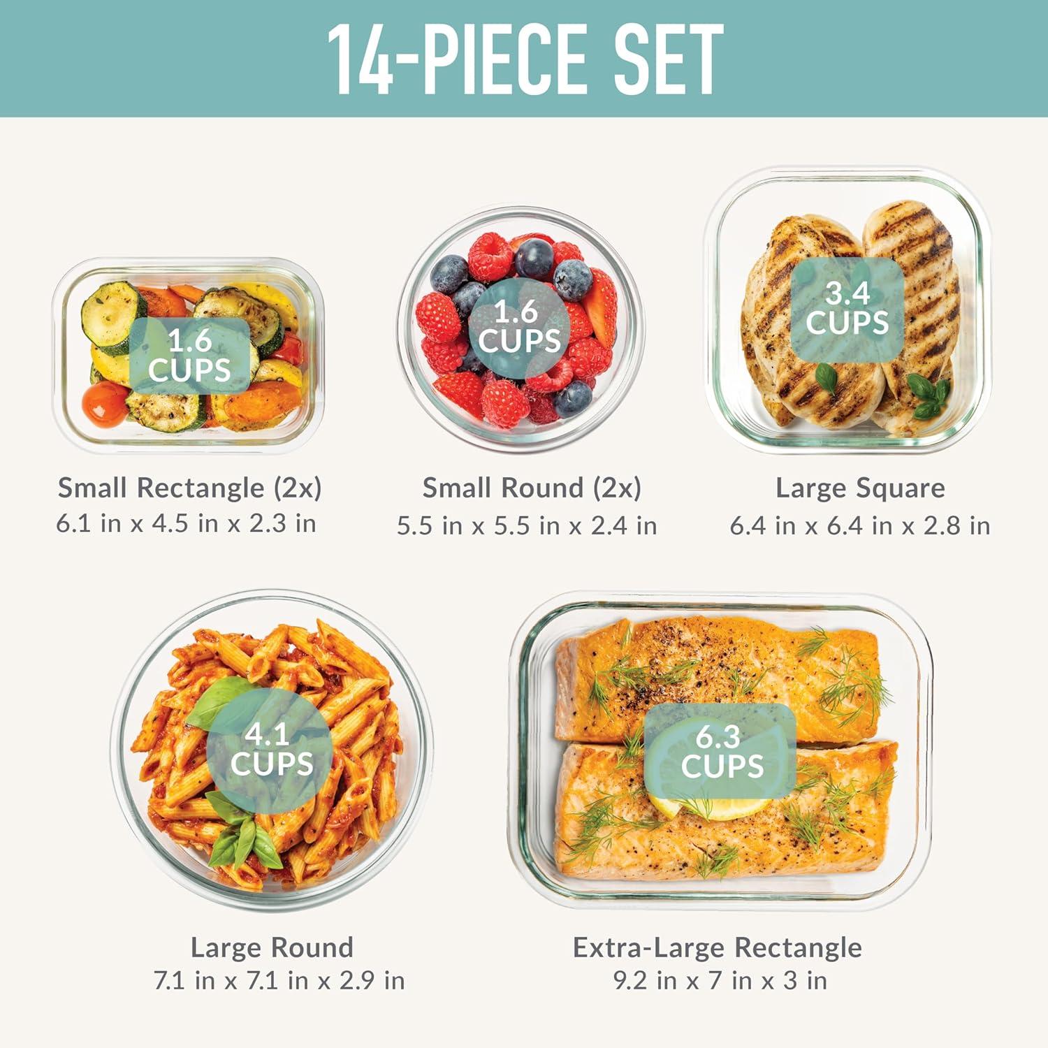 imageBentgo Glass LeakProof Food Storage Set 14Piece Glass Containers with BPAFree Airtight Lids Reusable amp Durable for Leftovers amp Meal Prep Microwave Freezer Oven amp Dishwasher Safe Soft Aqua14Piece Set Soft Aqua