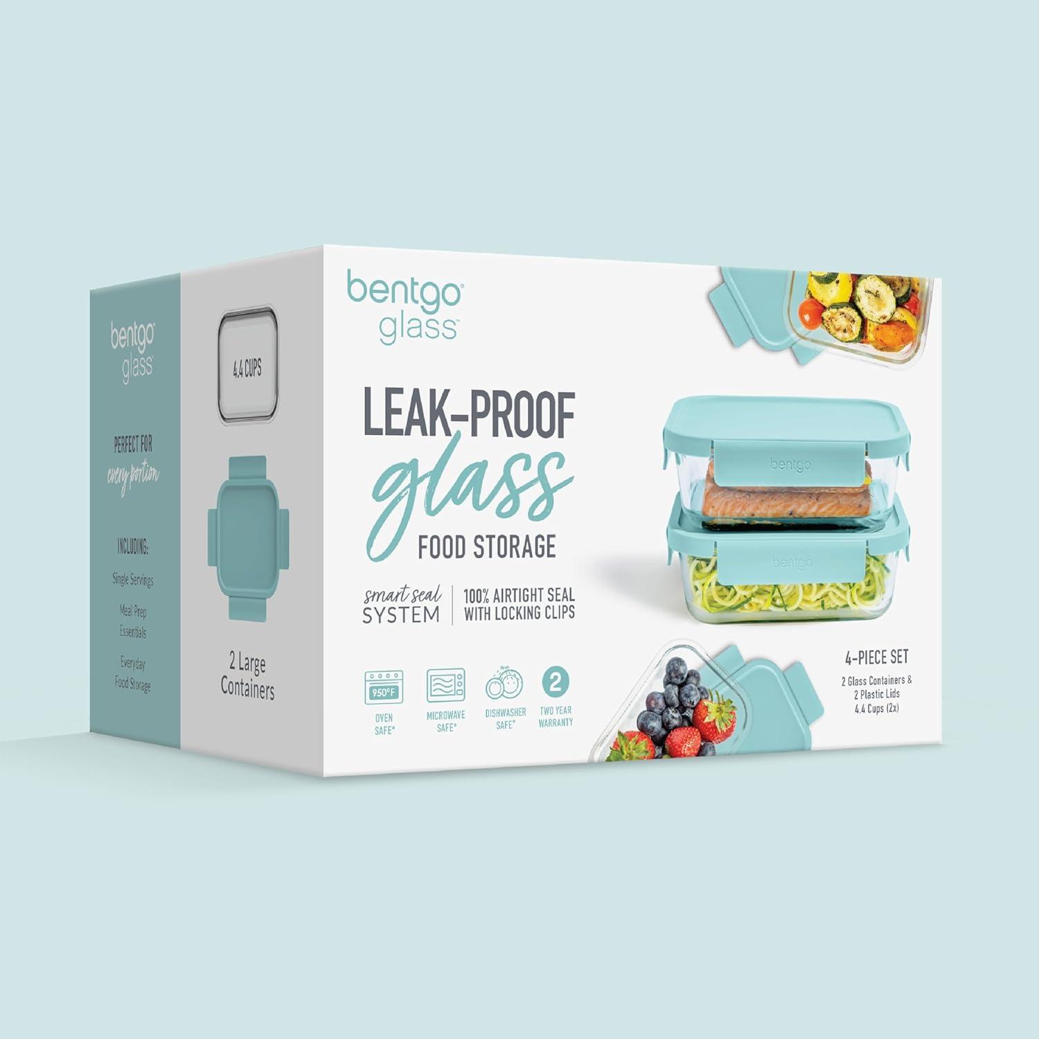 imageBentgo Glass LeakProof Food Storage Set 14Piece Glass Containers with BPAFree Airtight Lids Reusable amp Durable for Leftovers amp Meal Prep Microwave Freezer Oven amp Dishwasher Safe Soft Aqua4Piece Set Soft Aqua