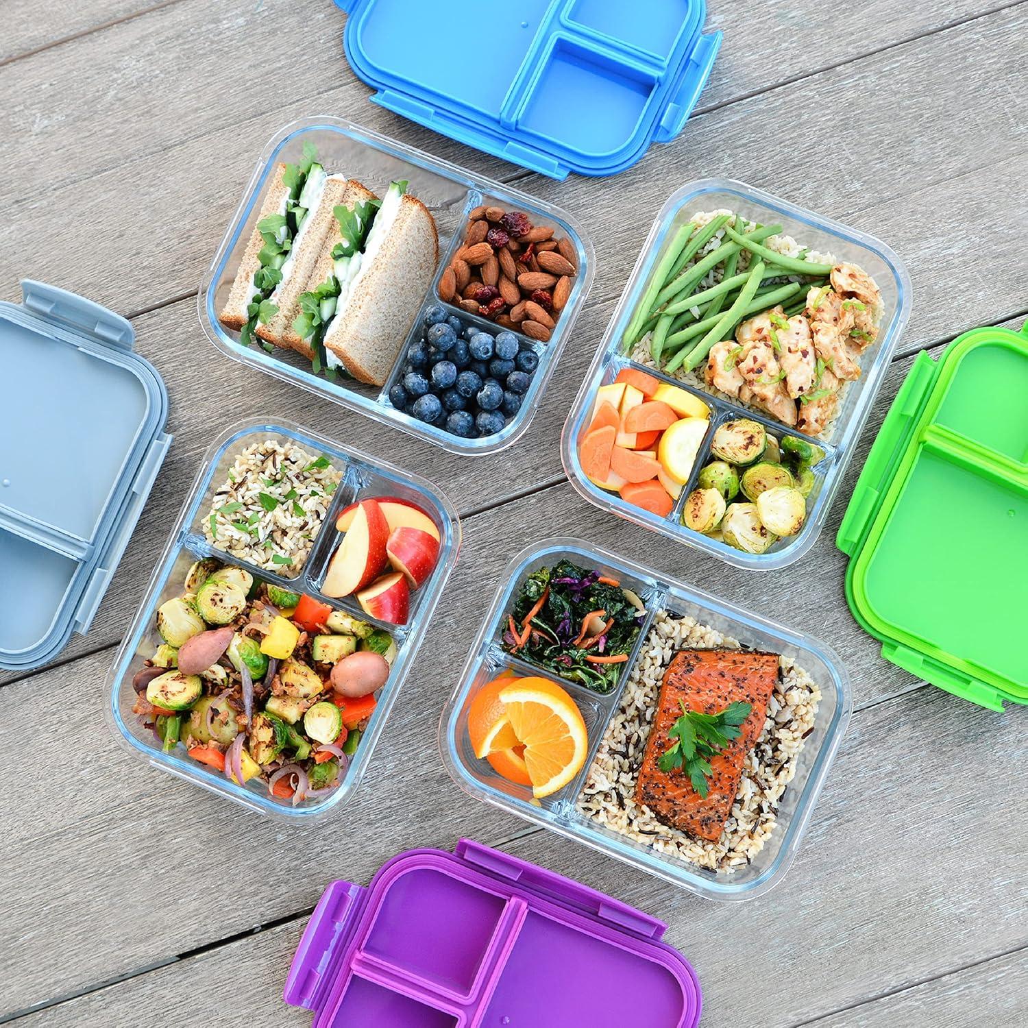 imageBentgo Glass Lunch Box LeakProof BentoStyle Food Container with Airtight Lid and Divided 3Compartment Design 5 Cup Capacity for Meal Prepping and PortionControlled Meals for Adults PurplePurple