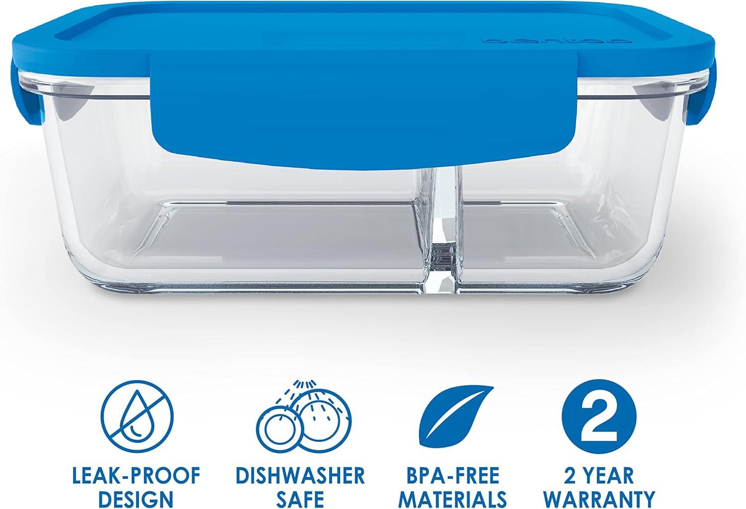 imageBentgo Glass Snack LeakProof BentoStyle Snack Container with Airtight Lid and Divided 2Compartment Design 175 Cup Capacity for Meal Prepping and PortionControlled Snacking GreenBlue