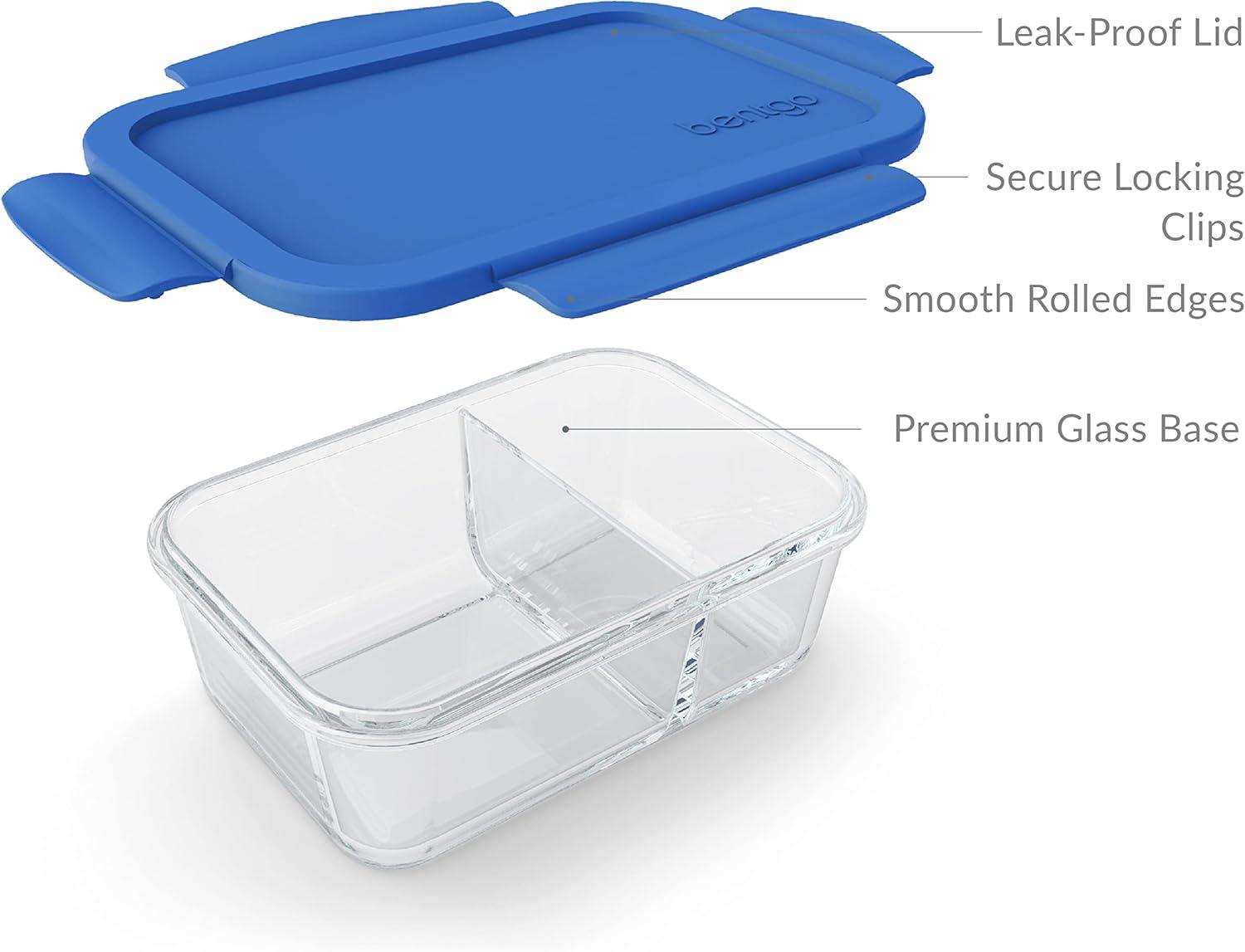 imageBentgo Glass Snack LeakProof BentoStyle Snack Container with Airtight Lid and Divided 2Compartment Design 175 Cup Capacity for Meal Prepping and PortionControlled Snacking GreenBlue