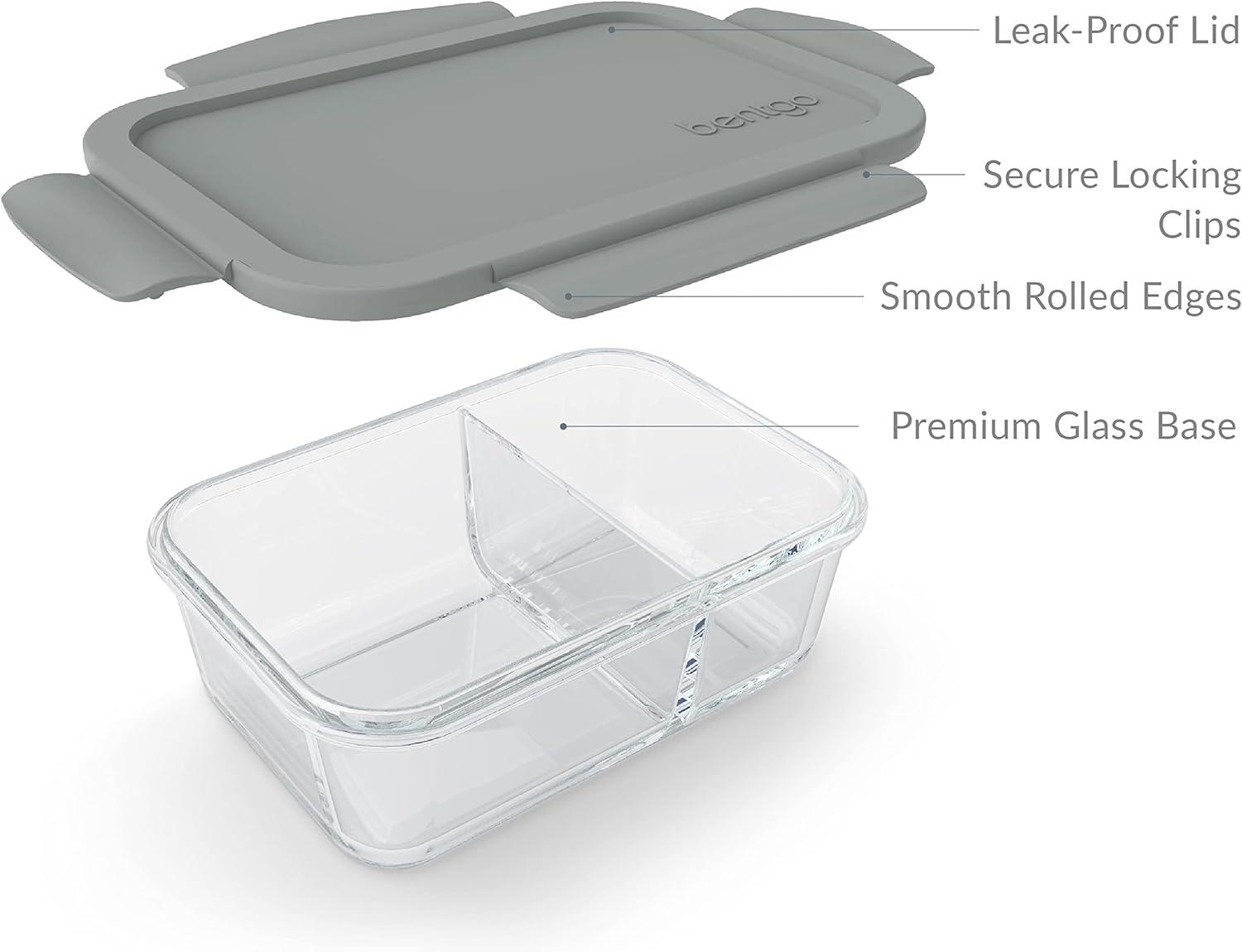 imageBentgo Glass Snack LeakProof BentoStyle Snack Container with Airtight Lid and Divided 2Compartment Design 175 Cup Capacity for Meal Prepping and PortionControlled Snacking GreenGray