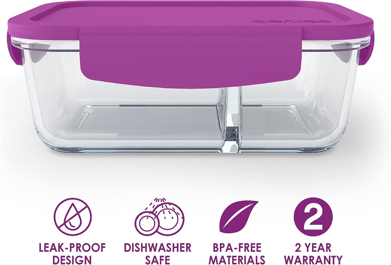 imageBentgo Glass Snack LeakProof BentoStyle Snack Container with Airtight Lid and Divided 2Compartment Design 175 Cup Capacity for Meal Prepping and PortionControlled Snacking GreenPurple